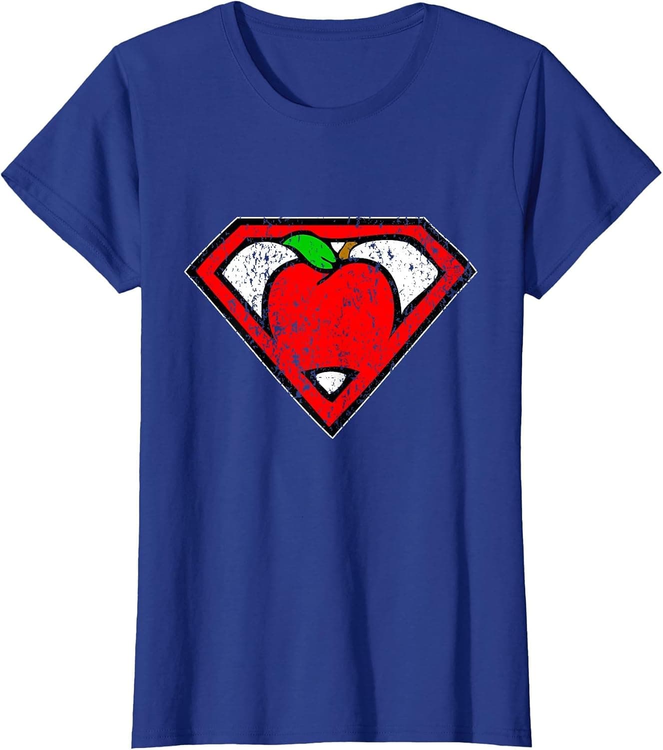 Funny Cute Distressed Super Teacher Superhero Apple Tees T-Shirt for Men Women - Trending POD product with BSR 105,409