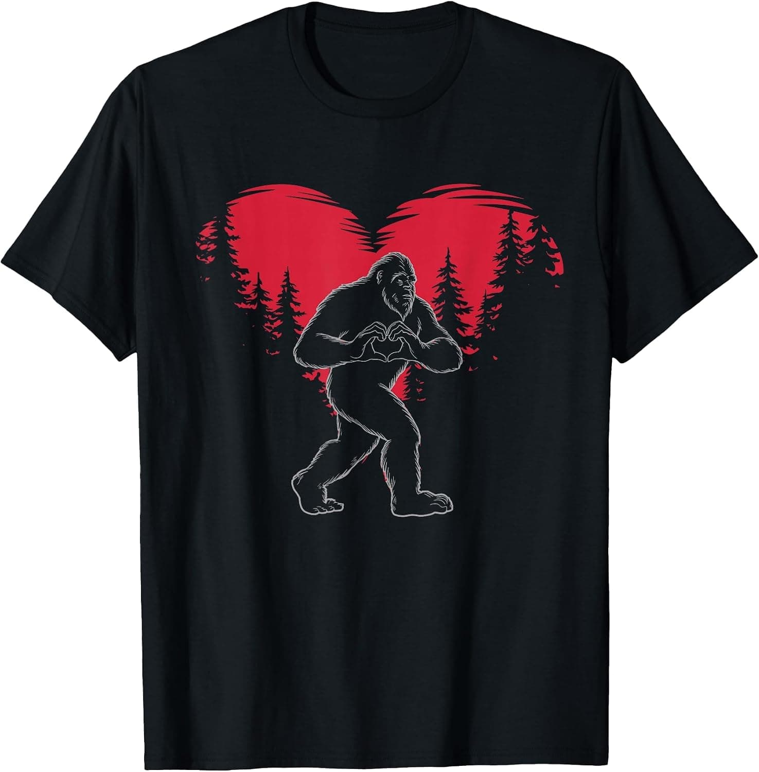 Funny Bigfoot in Love Heart Happy Valentine's Day T-Shirt - Trending POD product with BSR 179,366