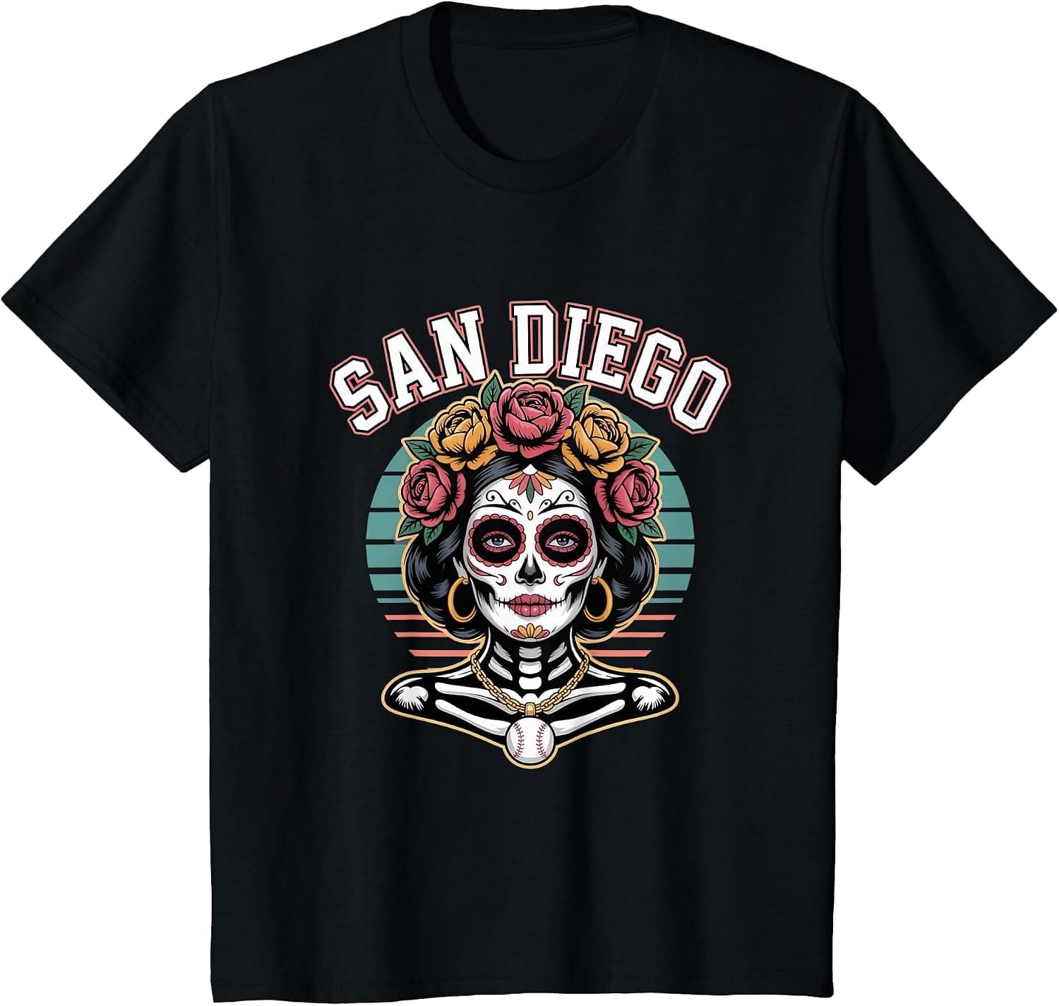 San Diego Sugar Skull Flower City Baseball T-Shirt - Trending POD product with BSR 89,750