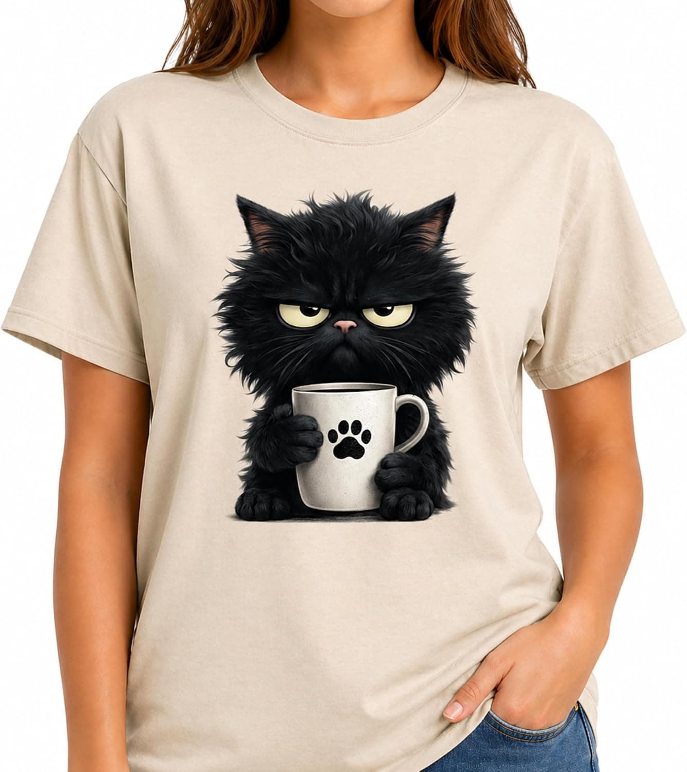 Cat Mood Funny Gift Shirt Unisex Graphic Tee Grumpy Coffee Design Cute Sketch Style Pet Lover T Shirt - Trending POD product with BSR 11,191