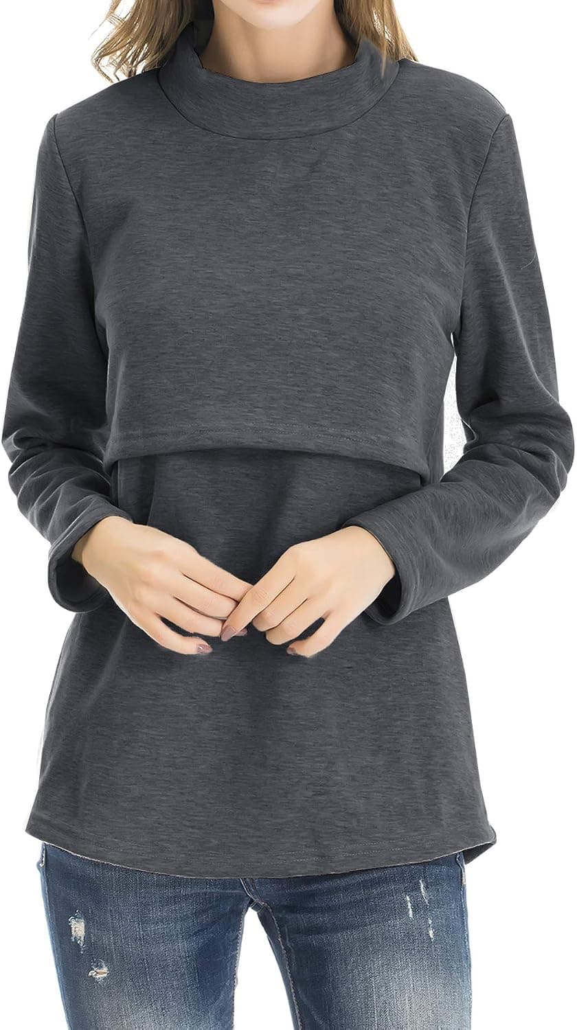 Smallshow Women's Fleece Nursing Tops Shirts Long Sleeve Breastfeeding Clothes - Trending POD product with BSR 172,382