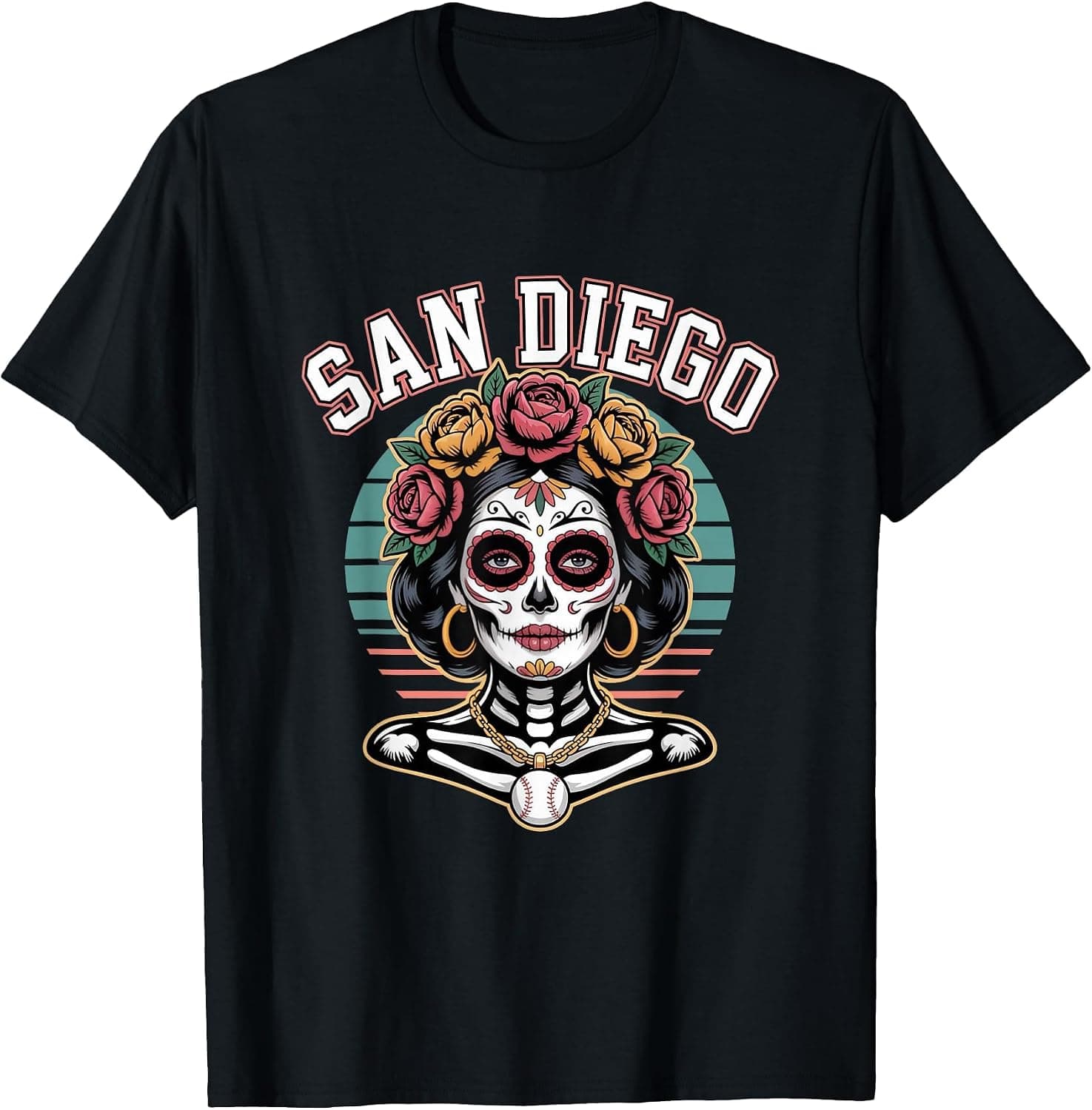 San Diego Sugar Skull Flower City Baseball T-Shirt - Trending POD product with BSR 107,504