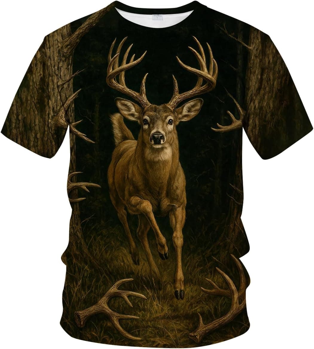 Rebaike Funny Deer Graphic T-Shirt Novelty Short Sleeve Crewneck Shirt - Trending POD product with BSR 255,003