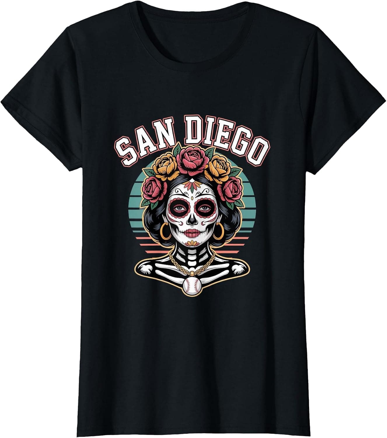 San Diego Sugar Skull Flower City Baseball T-Shirt - Trending POD product with BSR 108,052