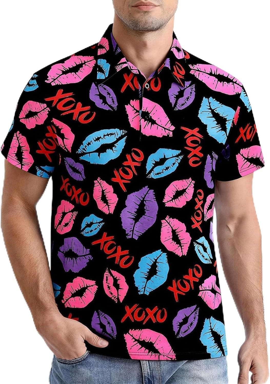 Funny World Mens Valentine Polo Shirts Short Sleeve Golf - Trending POD product with BSR 159,549