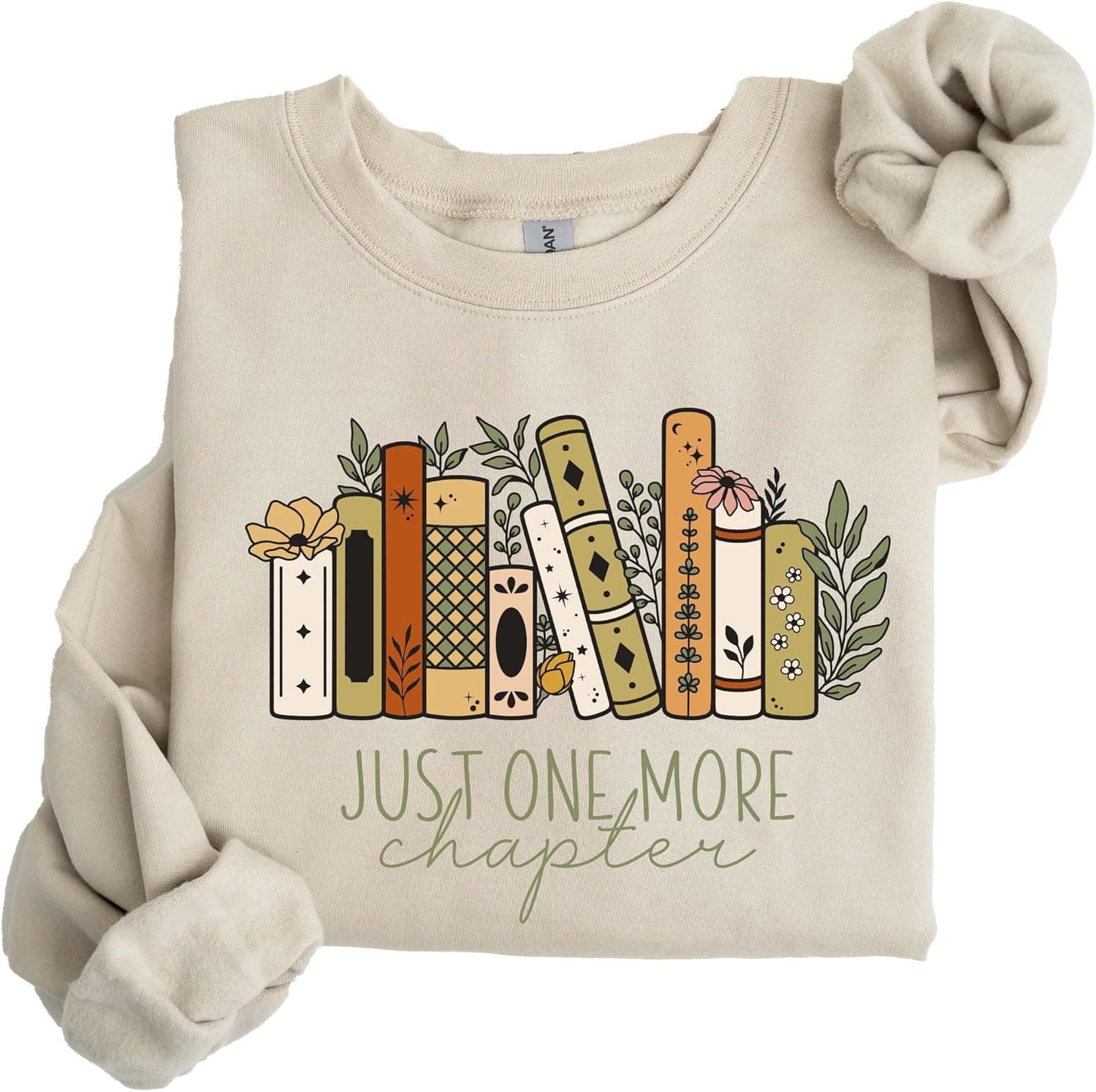 Just One More Chapter Sweatshirt, Cute Flowers Book Pullover, Cozy Reading Crewneck Sweater, Literary Graphic Top, Funny Reader Outfit, Gift for Bookworms and Teachers Sand - Trending POD product with BSR 168,282