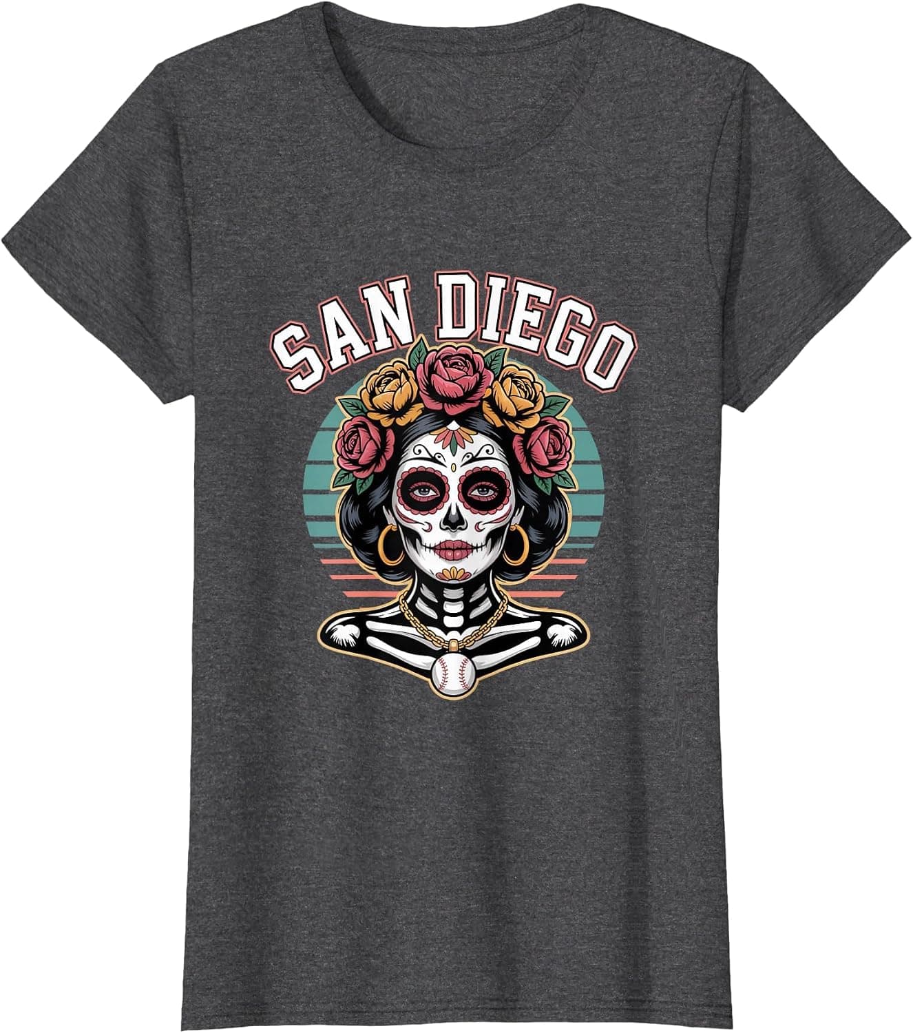 San Diego Sugar Skull Flower City Baseball T-Shirt - Trending POD product with BSR 98,947