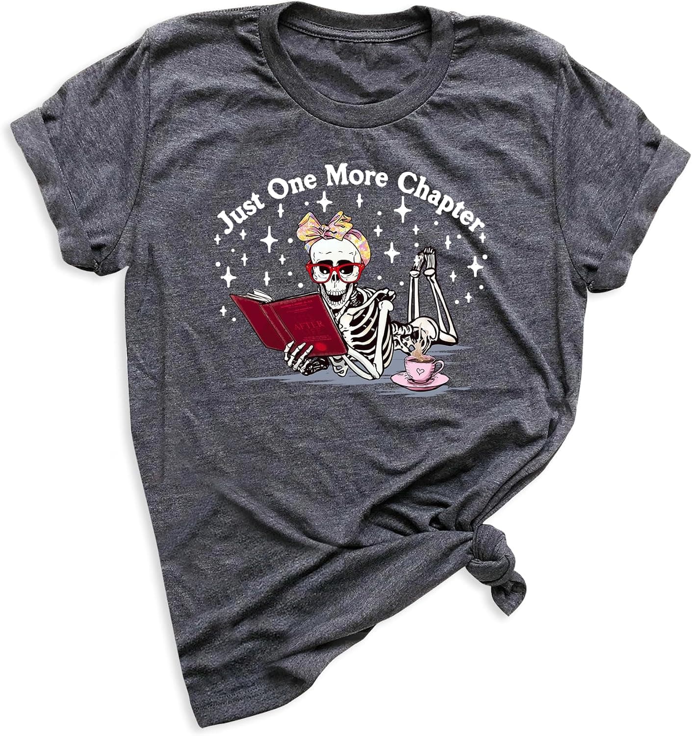 Just One More Chapter Skeleton Bookworm T-Shirt, Book Lovers Gift, Booktrovert T-Shirt, Funny Book-Coffee Tops - Trending POD product with BSR 201,841