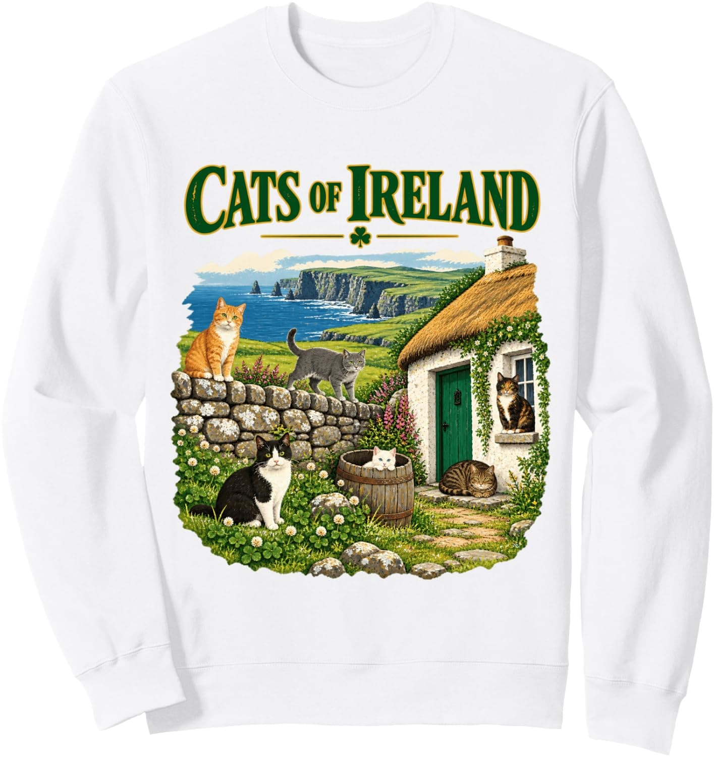 Cats of Ireland, Irish Cat Lover Cottage Souvenir Sweatshirt - Trending POD product with BSR 1,269,030