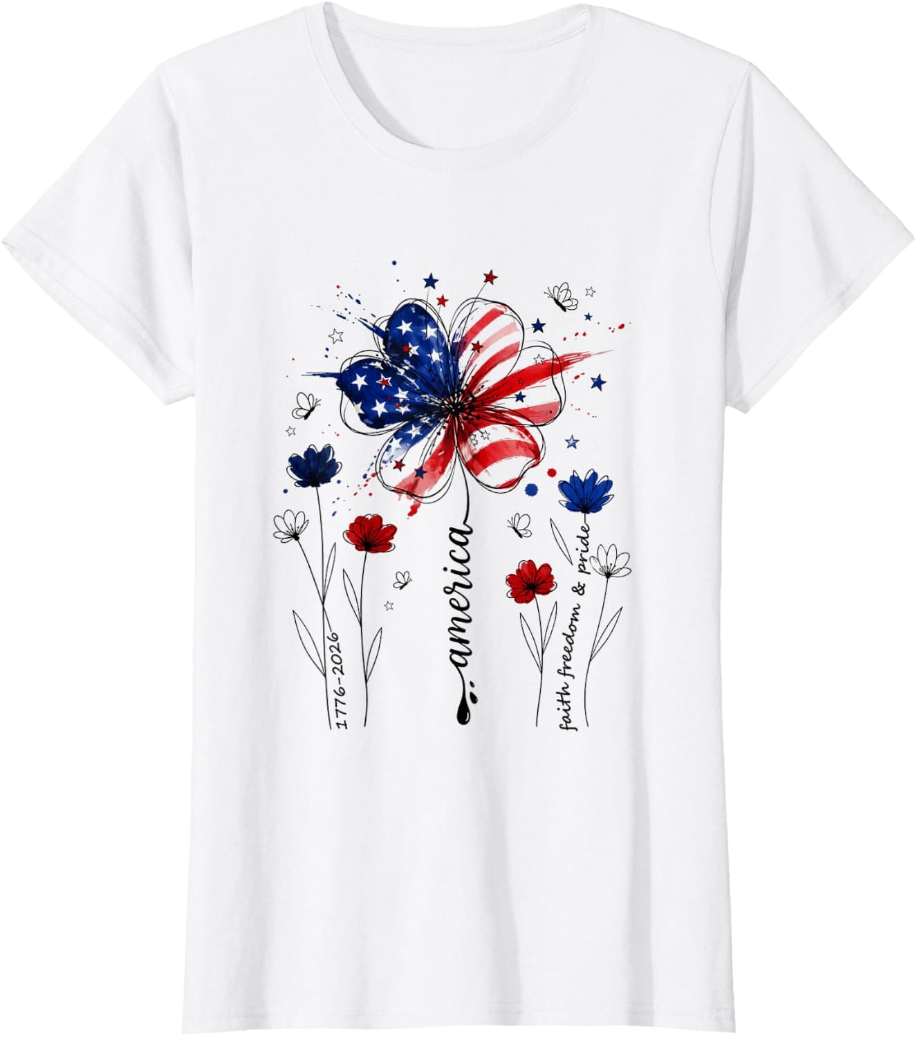 Independence Day Patriotic American Flag USA Flower Women T-Shirt - Trending POD product with BSR 167,049