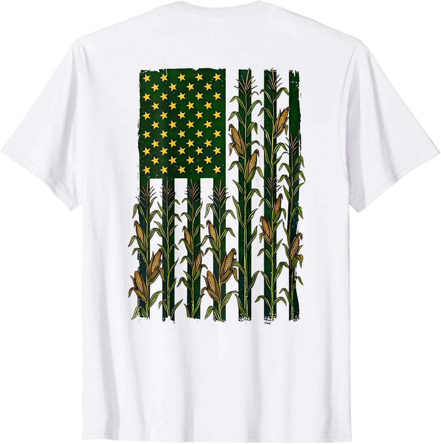 American Flag Corn Field Farmer Patriotic (on Back) T-Shirt - Trending POD product with BSR 268,514