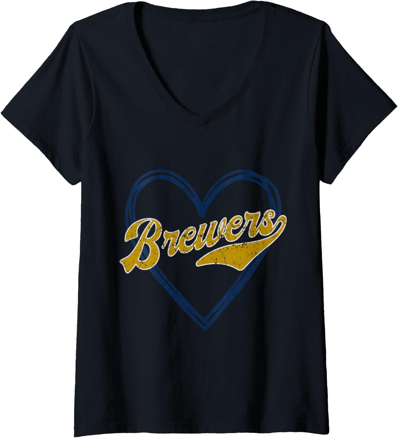 Women's Vintage Baseball Heart Retro Brewers Script Game Day Apparel V-Neck T-Shirt - Trending POD product with BSR 1,342,535
