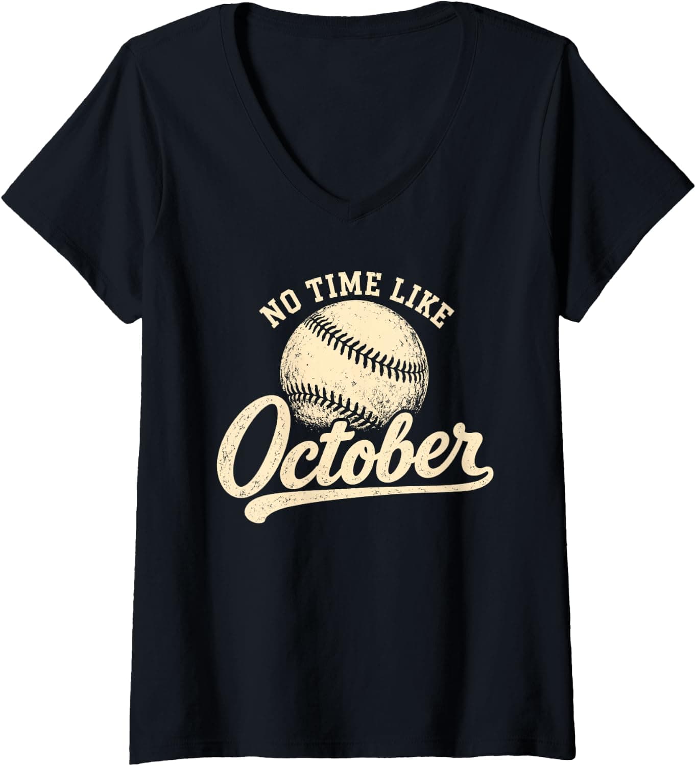Women's No Time Like October Baseball Vintage V-Neck T-Shirt - Trending Amazon merch on demand shirt with BSR 1,537,697
