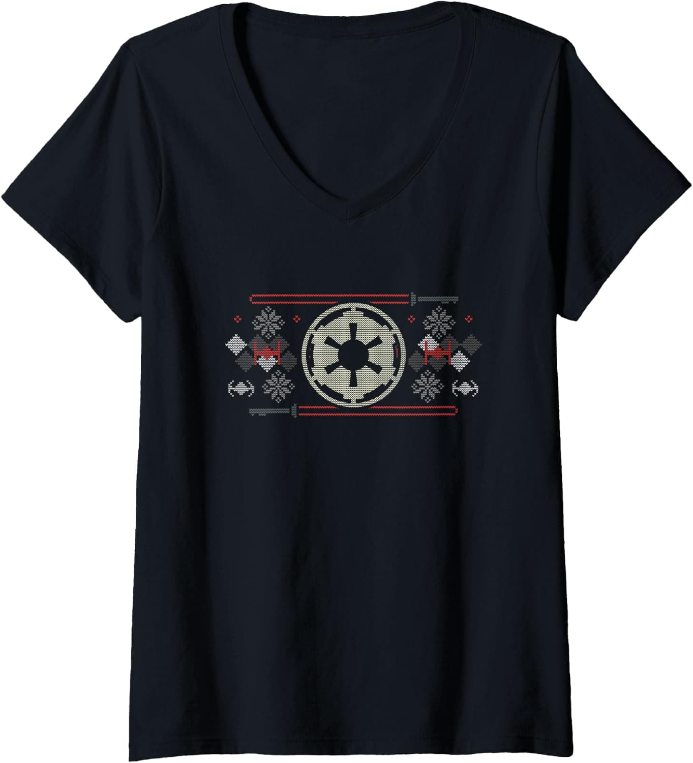 Women's Star Wars Classic Christmas Galactic Empire Ugly Sweater V-Neck T-Shirt - Trending Amazon merch on demand shirt with BSR 1,268,200