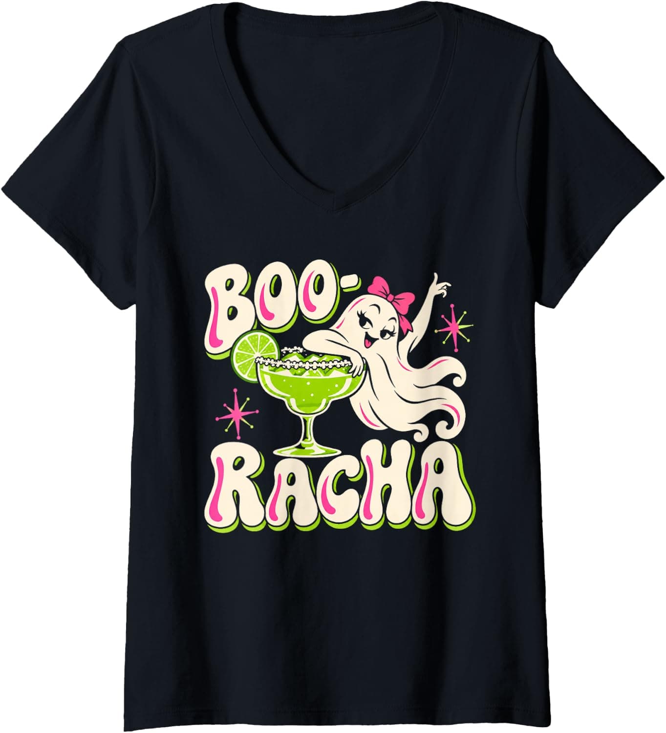 Women's Halloween Boo Racha Ghost Cocktail Funny Adult Party Humor V-Neck T-Shirt - Trending Amazon merch on demand shirt with BSR 1,290,767