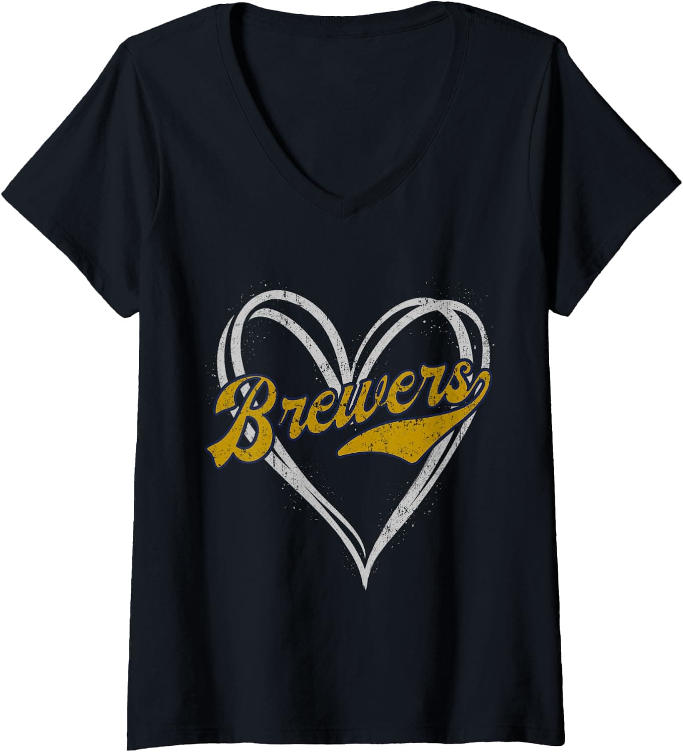 Women's Vintage Baseball Heart Retro Brewers Script Game Day Apparel V-Neck T-Shirt - Trending POD product with BSR 1,086,886