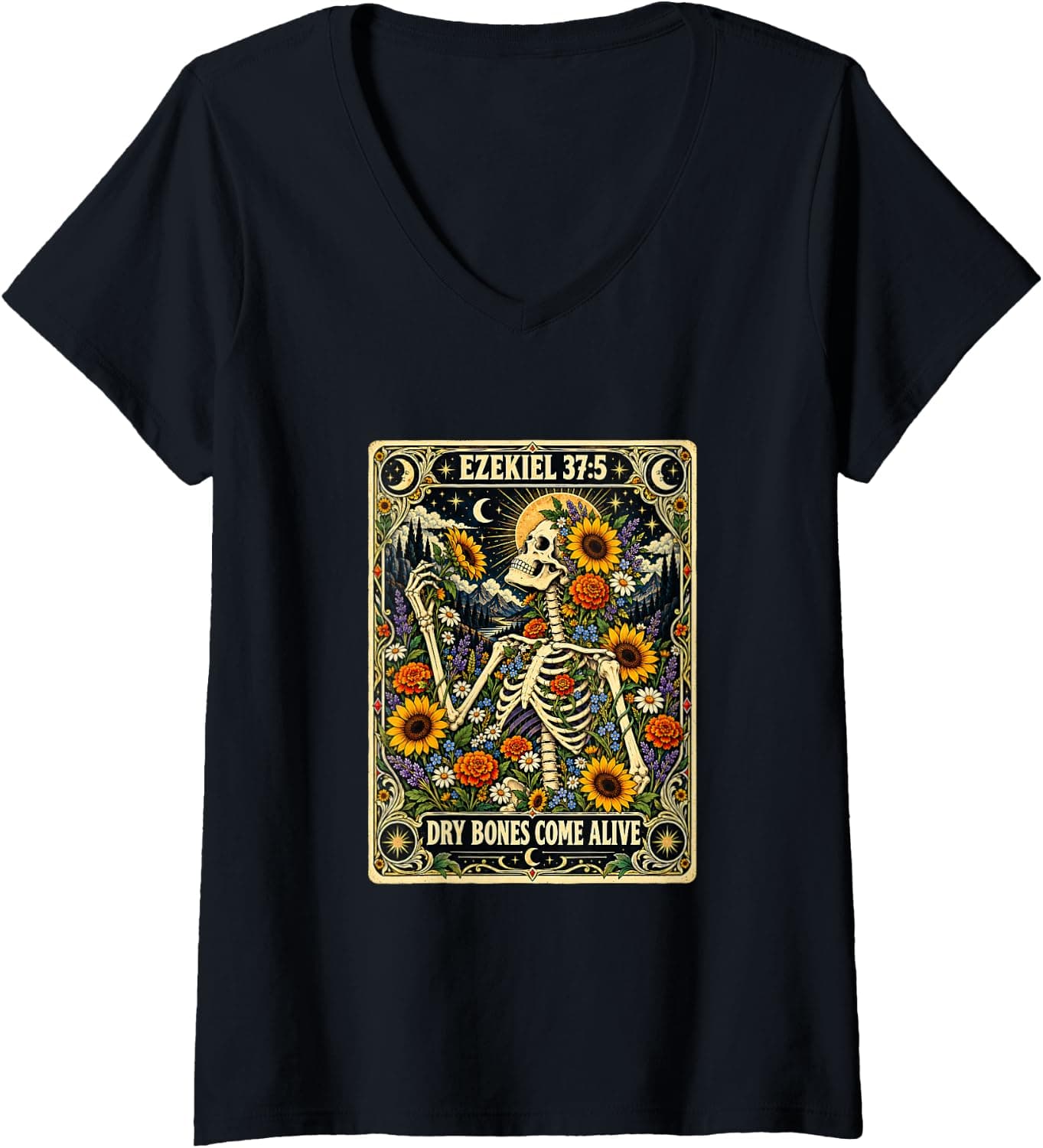 Women's Dry Bones Come Alive Ezekiel 37 5 Vintage Flowers Faith V-Neck T-Shirt - Trending POD product with BSR 1,517,523