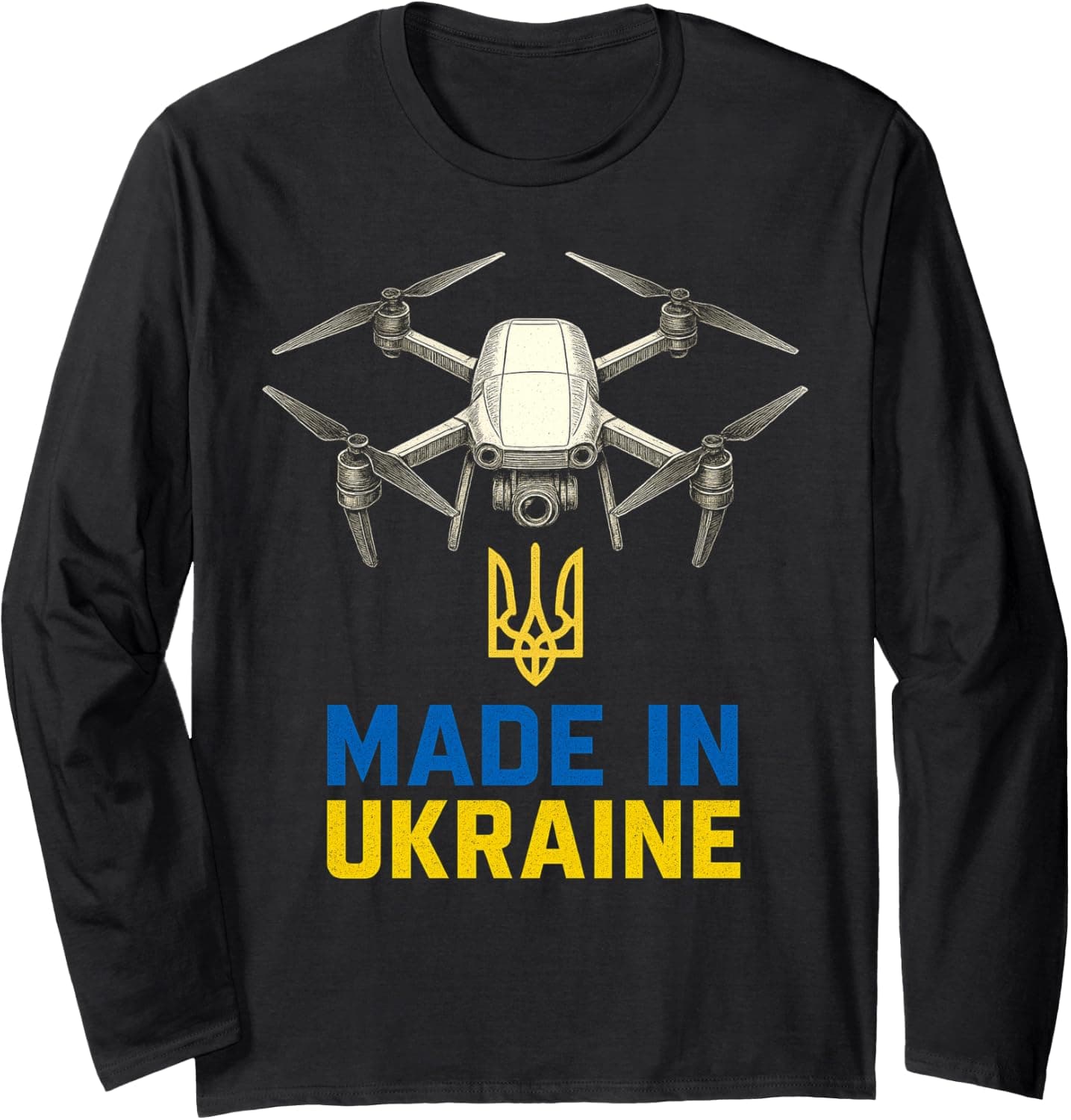 Made in Ukraine Drone Lovers Patriotic Ukrainian Design Long Sleeve T-Shirt - Trending Amazon merch on demand shirt with BSR 1,502,578