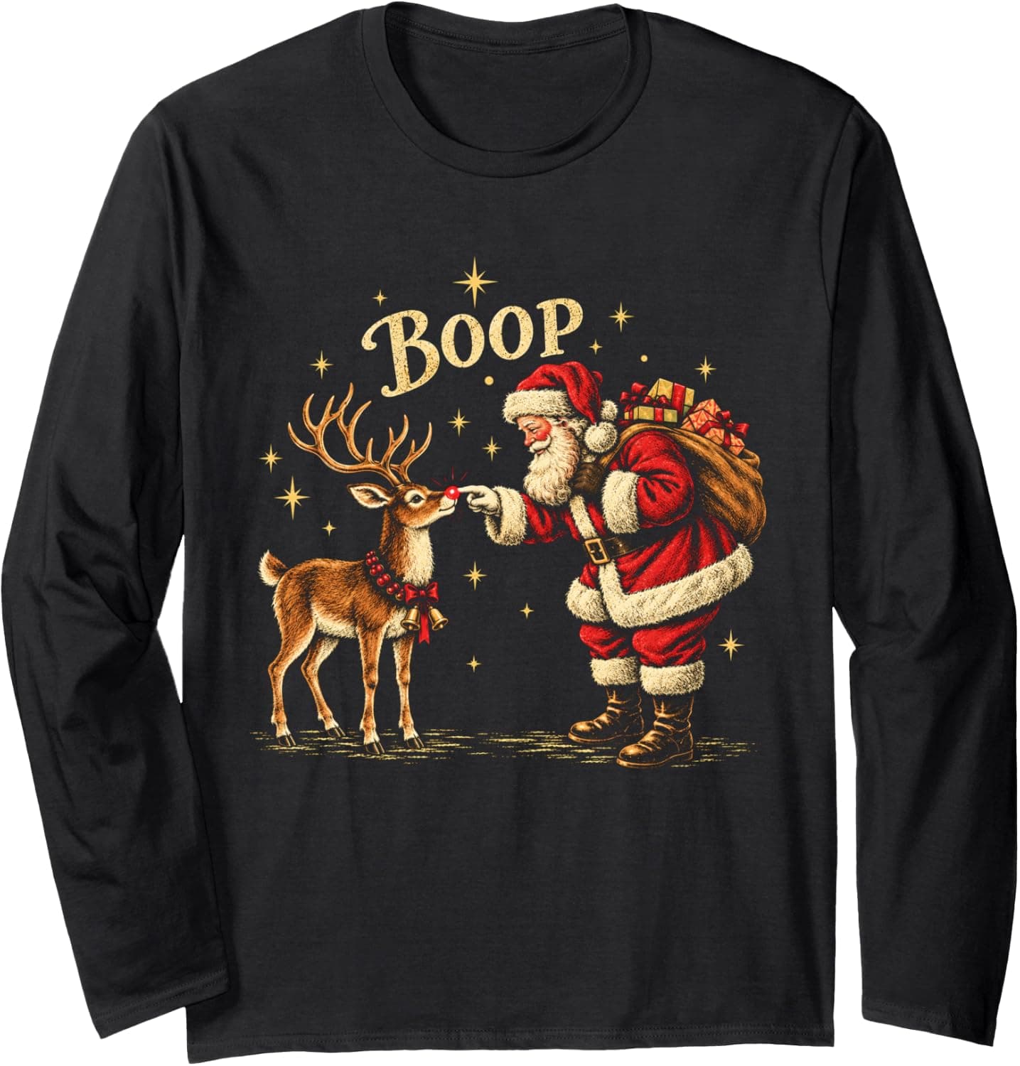 Santa Boop Reindeer Red Nose Funny Christmas Long Sleeve T-Shirt - Trending Amazon merch on demand shirt with BSR 1,159,556