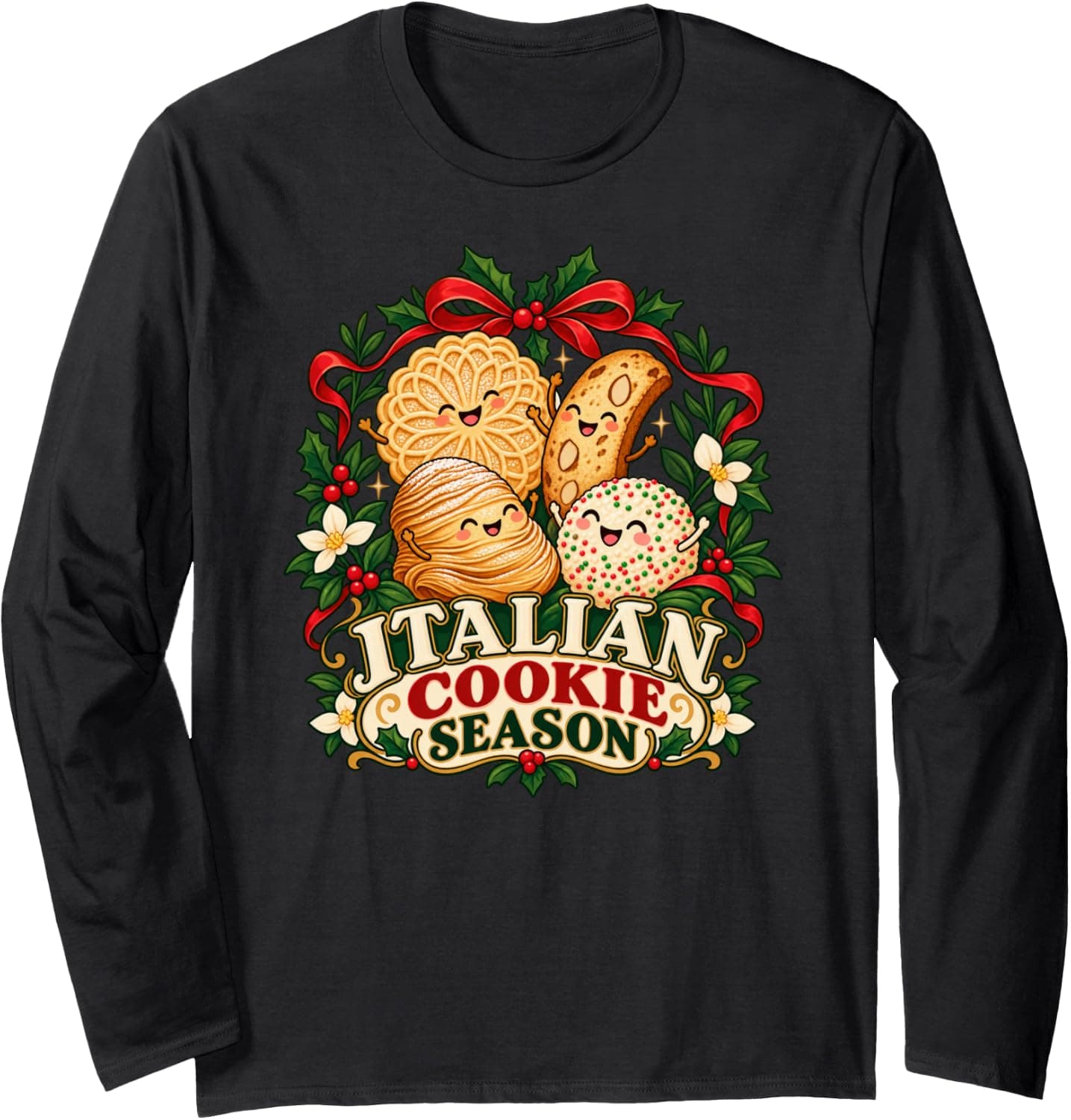 Italian Cookie Season Christmas Baking Pizzelle Biscotti Long Sleeve T-Shirt - Trending Amazon merch on demand shirt with BSR 1,312,487
