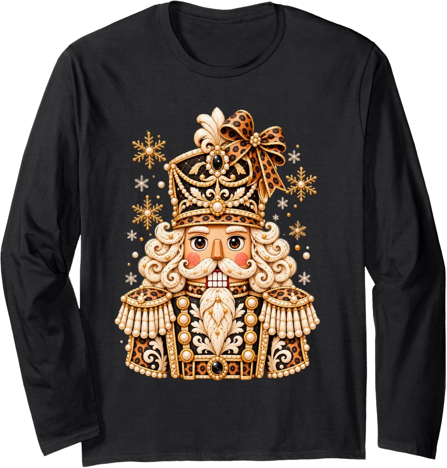 Lace Nutcracker Leopard Bow Preppy Christmas Long Sleeve T-Shirt - Trending Amazon merch on demand shirt with BSR 2,179,096