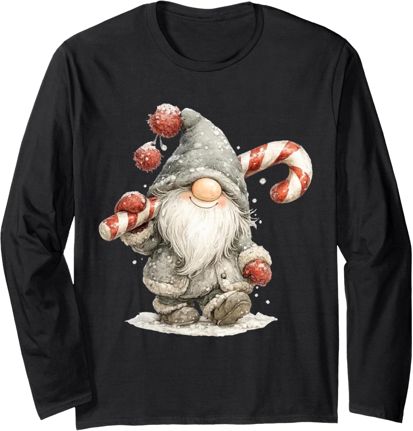 Cute Christmas Gnome Retro Festive Winter Holiday Candy Cane Long Sleeve T-Shirt - Trending Amazon merch on demand shirt with BSR 1,502,399
