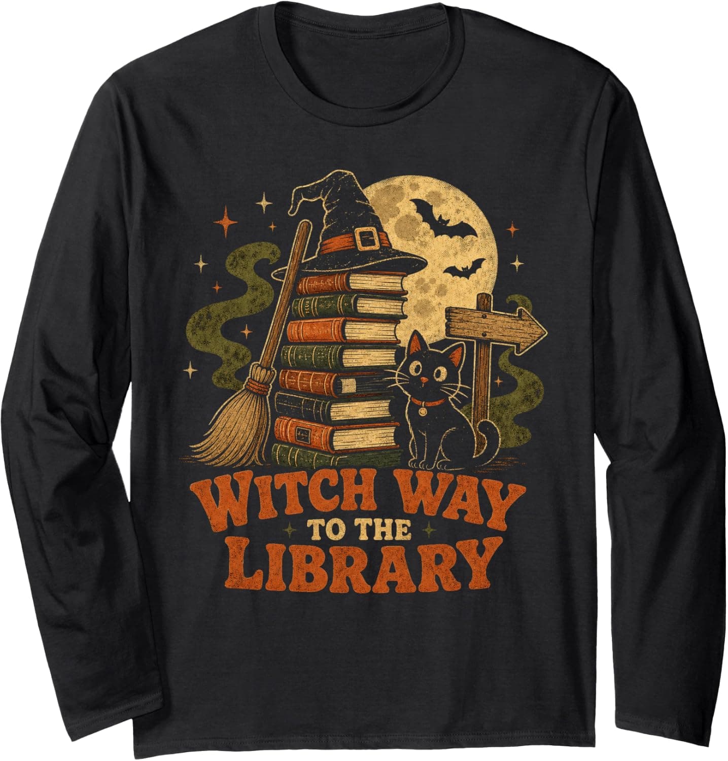 Witch Way to The Library Funny Halloween Librarian Book Gift Long Sleeve T-Shirt - Trending POD product with BSR 1,275,866