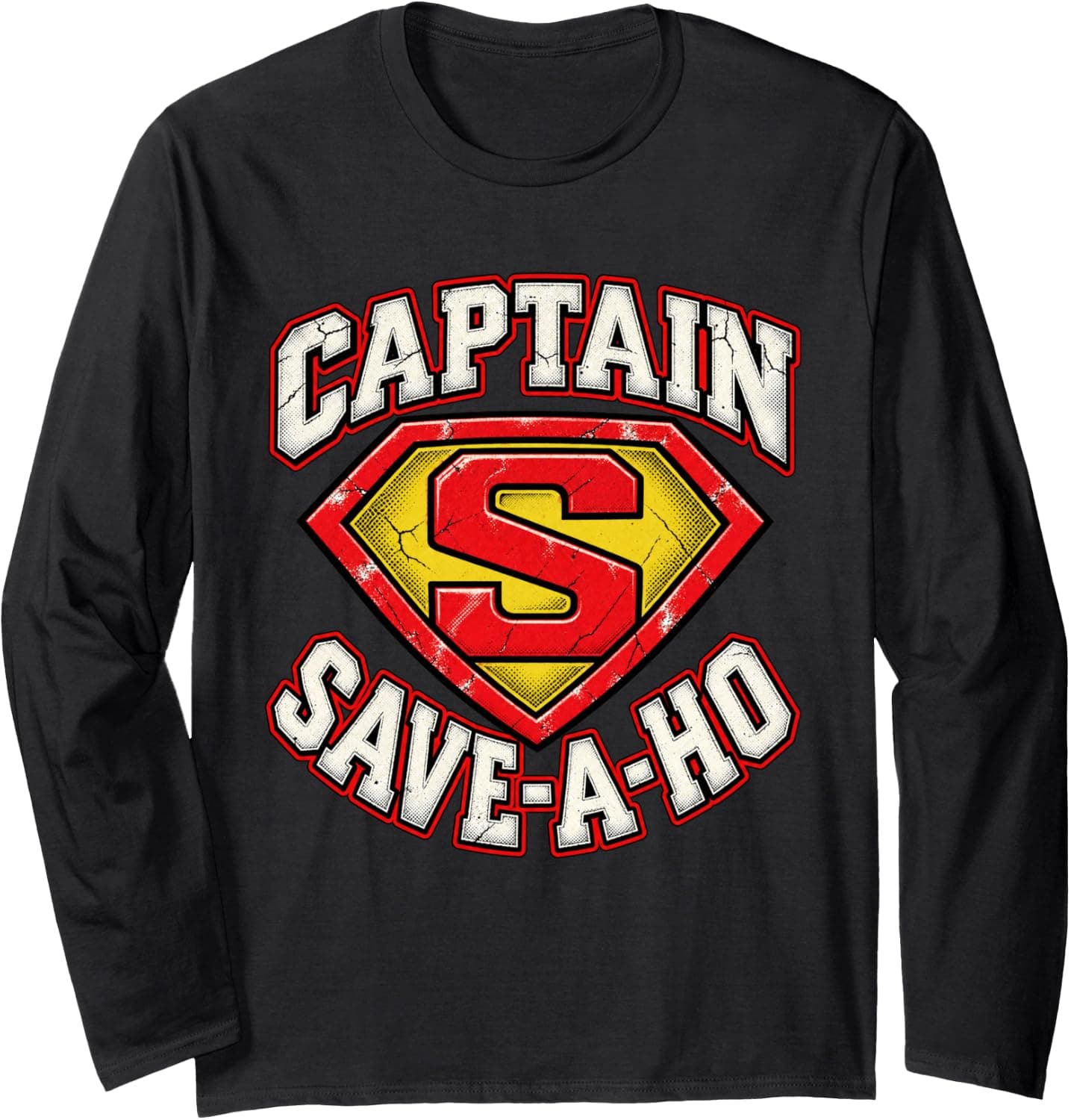 Retro Funny Super Hero Lovers Captain Save-A-Ho Christmas Long Sleeve T-Shirt - Trending Amazon merch on demand shirt with BSR 822,921