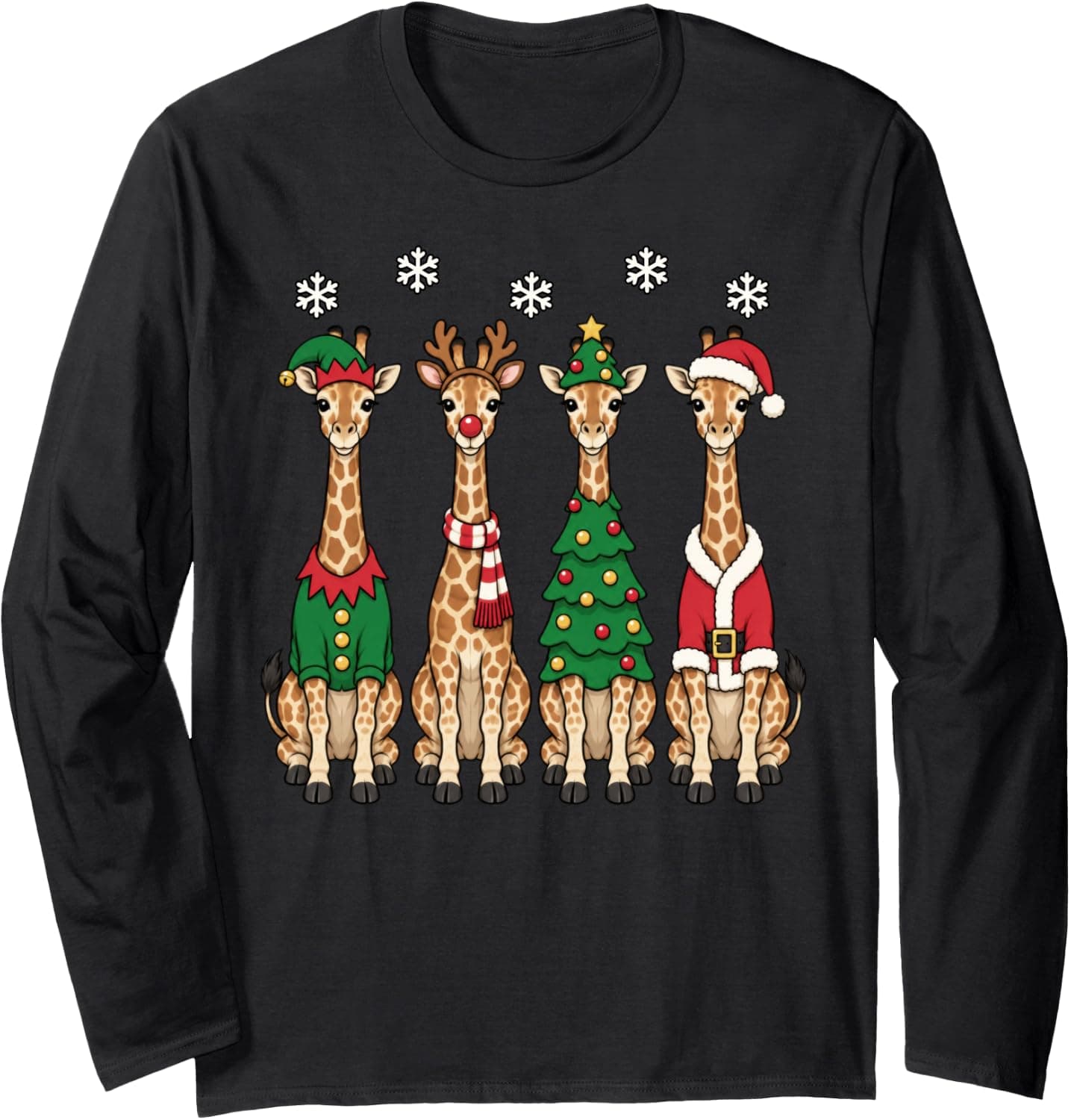 Giraffe Christmas Reindeer Santa Safari Animal Long Sleeve T-Shirt - Trending Amazon merch on demand shirt with BSR 1,288,483
