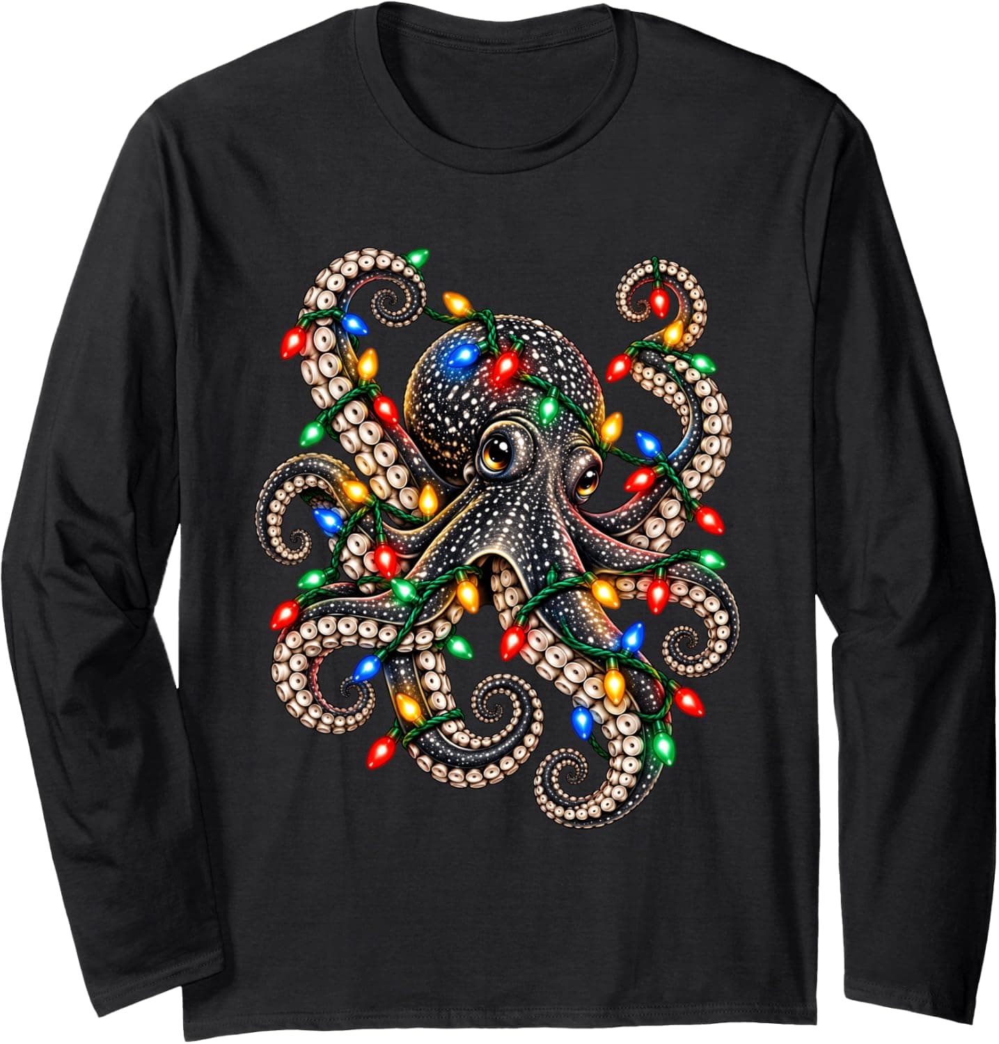 Funny Cool Christmas Octopus Holiday Lights Ocean Gift Long Sleeve T-Shirt - Trending Amazon merch on demand shirt with BSR 766,537