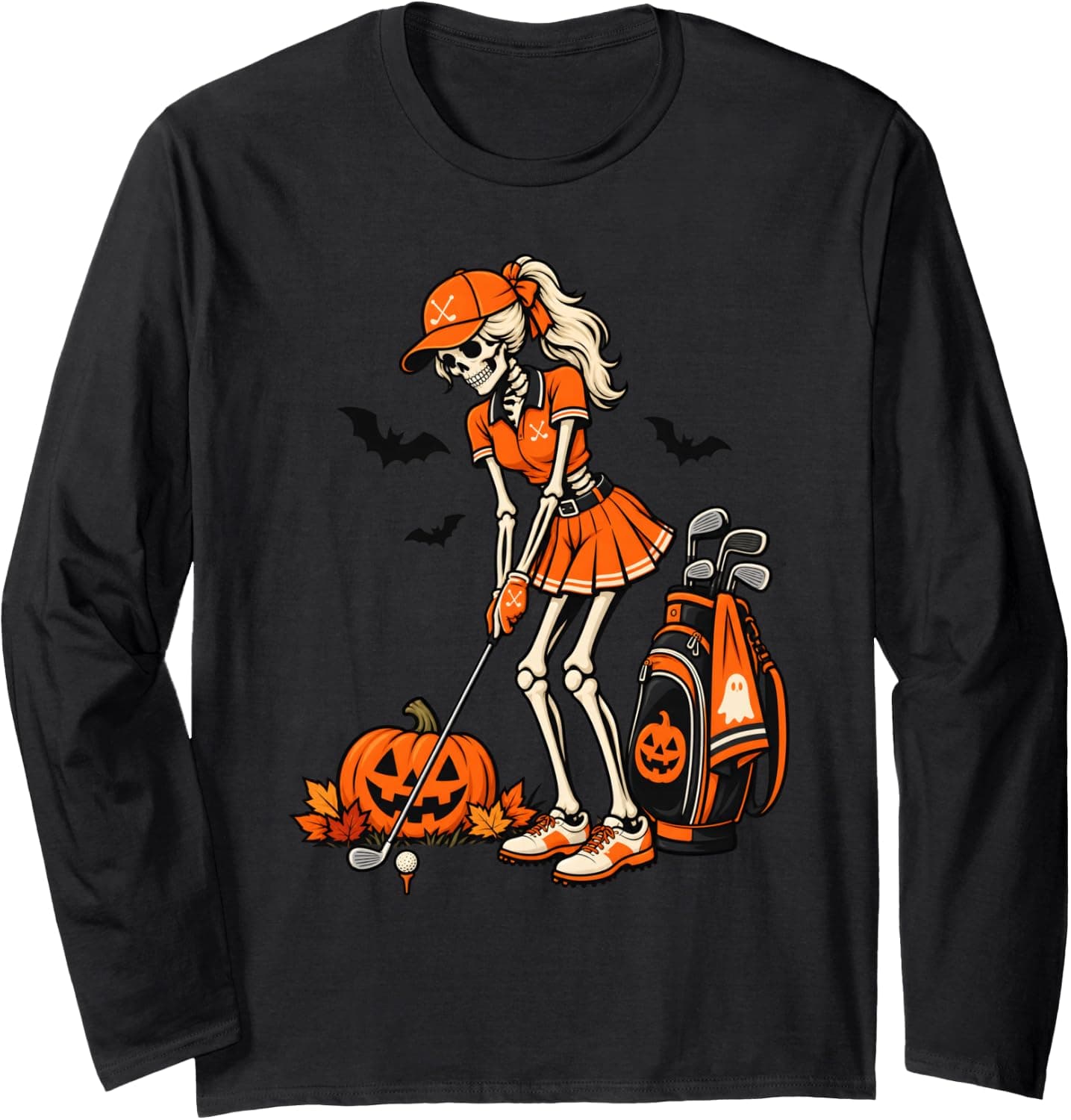 Funny Female Skeleton Golf Halloween for Golfer Women Long Sleeve T-Shirt - Trending POD product with BSR 1,070,198