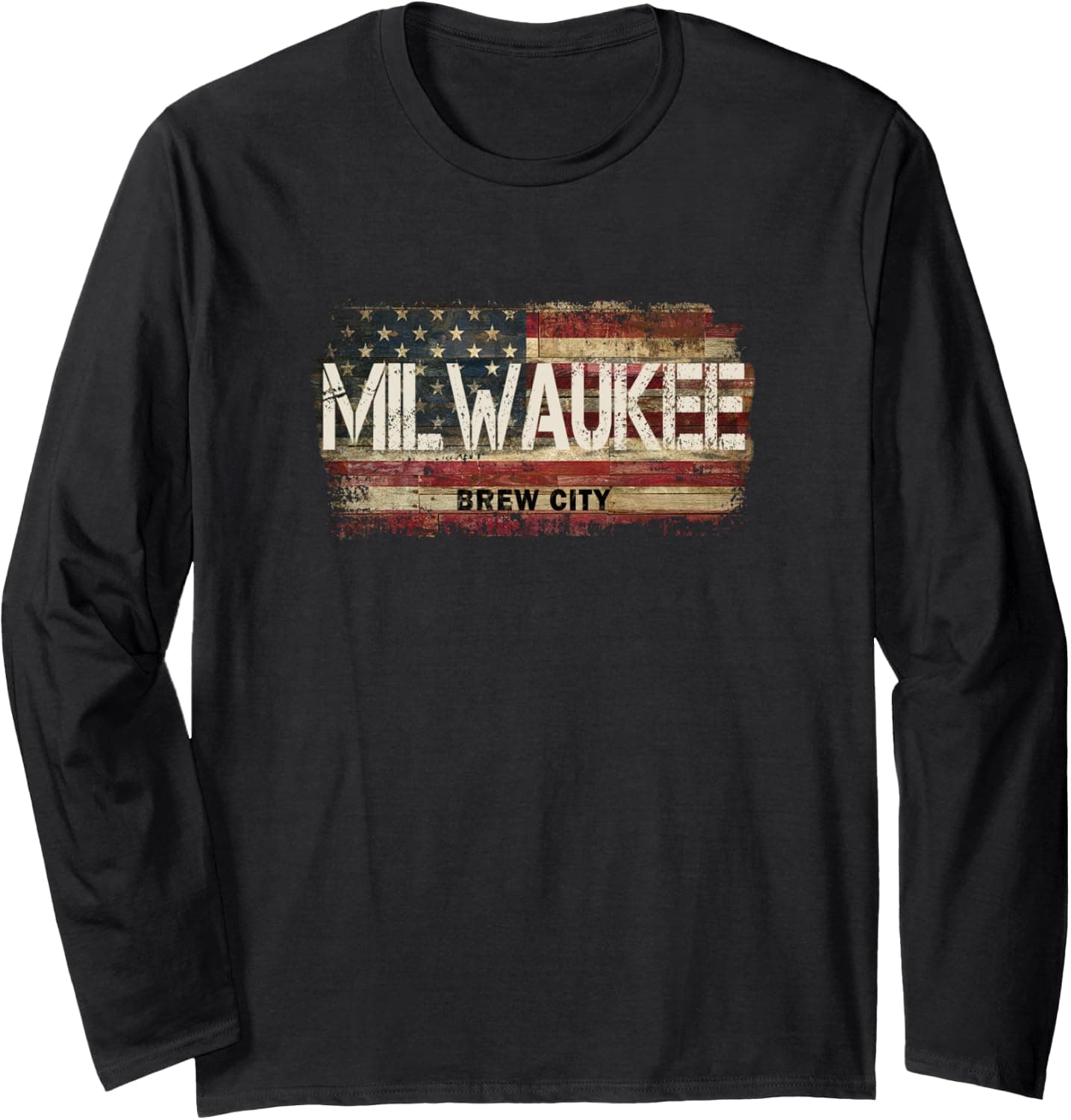 Vintage American Flag Brew City Milwaukee Long Sleeve T-Shirt - Trending POD product with BSR 547,317