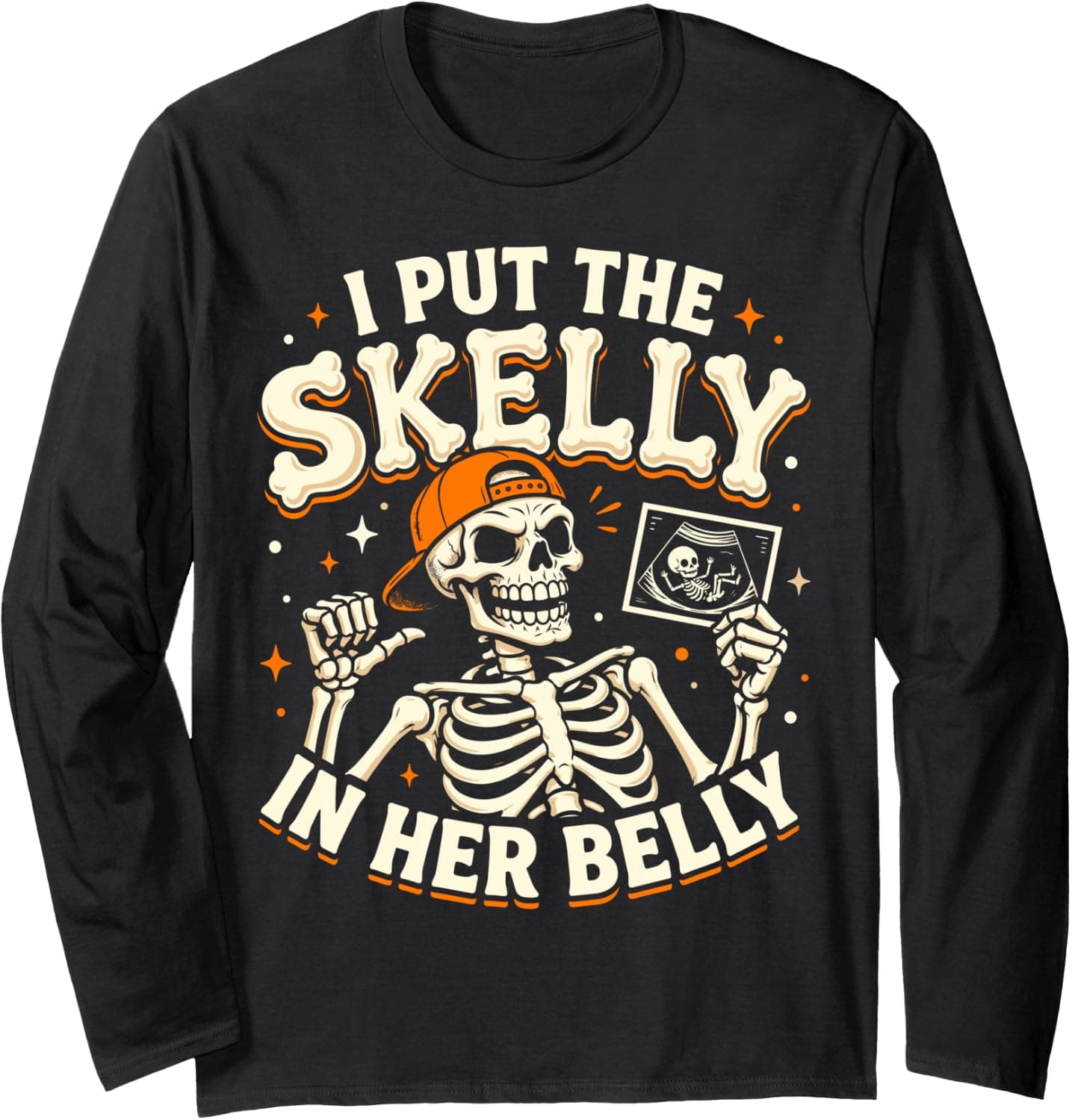 Skelly in My Belly Skeleton Dad Halloween Pregnancy for Men Long Sleeve T-Shirt - Trending Amazon merch on demand shirt with BSR 949,988