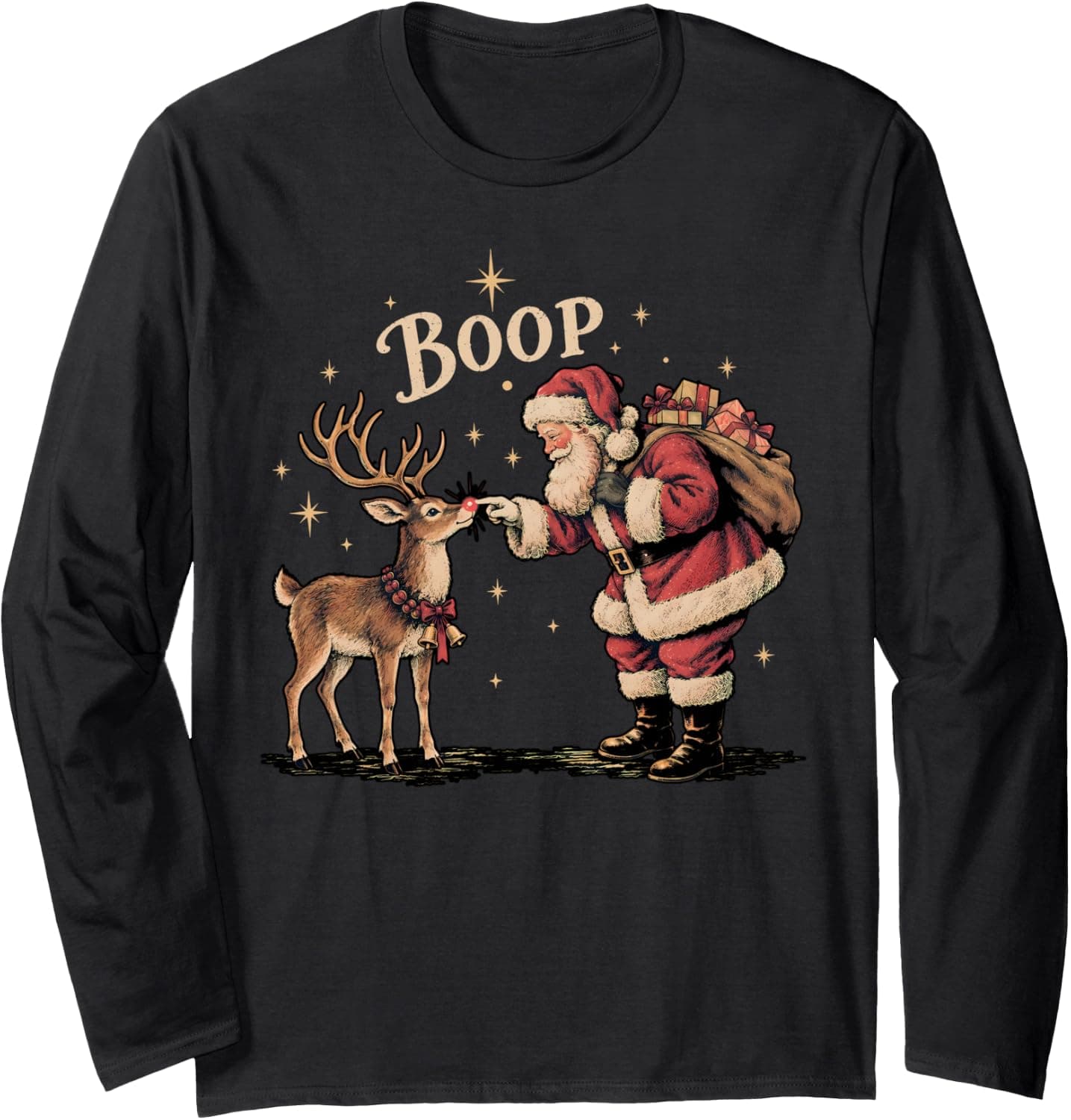 Vintage Santa Rudolph Christmas Funny Boop Reindeer Xmas Long Sleeve T-Shirt - Trending Amazon merch on demand shirt with BSR 764,527