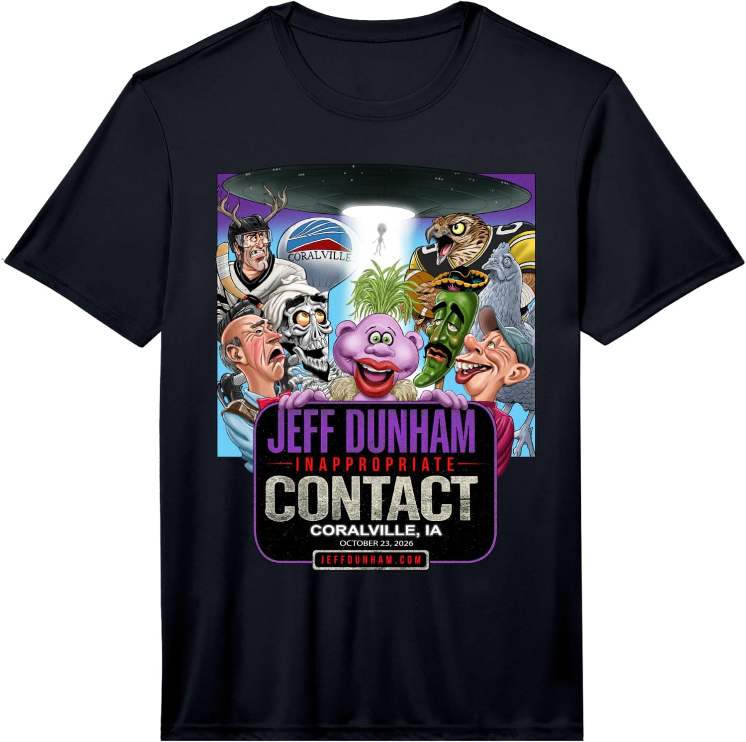 Jeff Dunham Coralville, IA Performance T-Shirt - Trending POD product with BSR 192,503