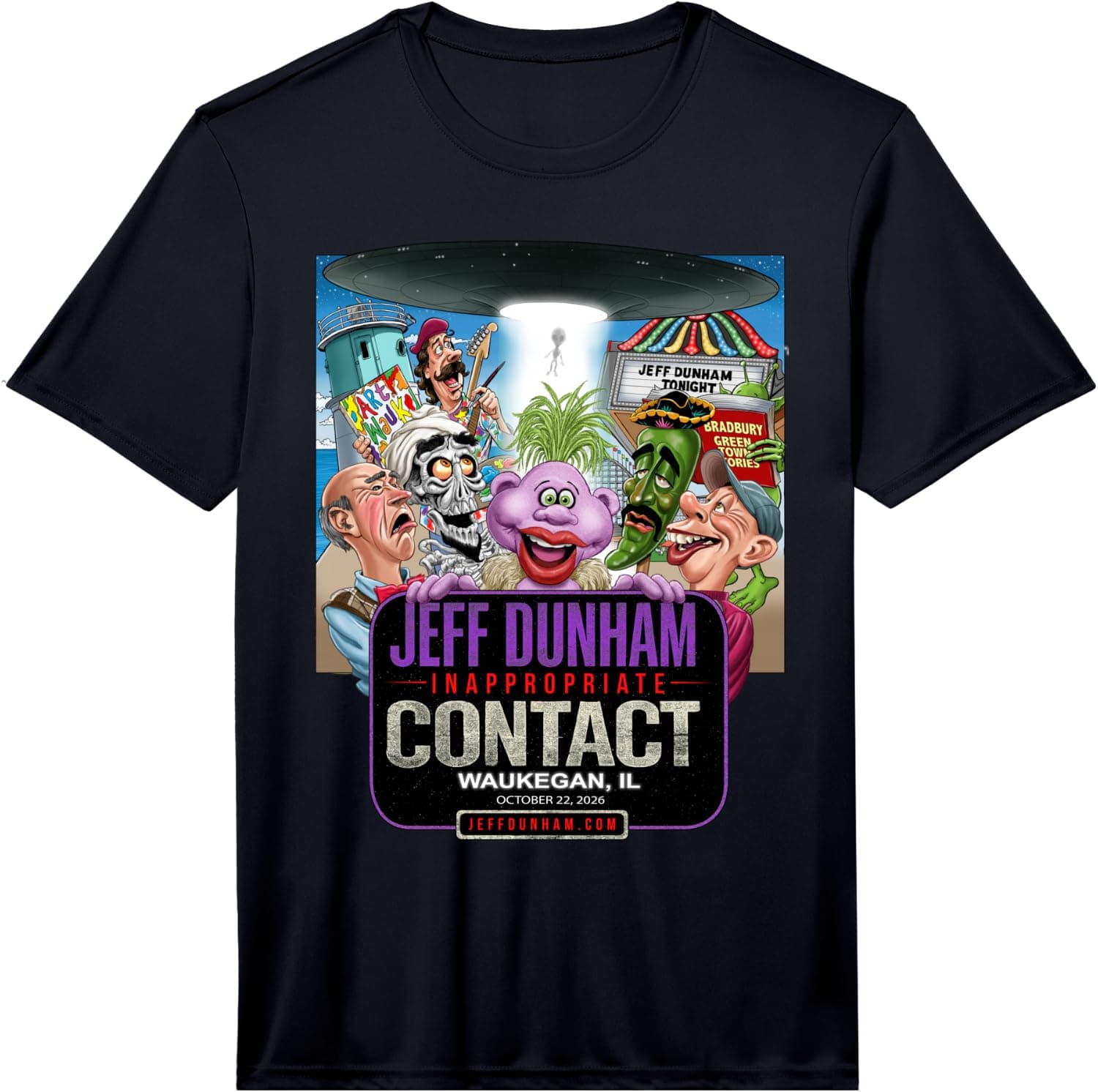 Jeff Dunham Waukegan, IL Performance T-Shirt - Trending POD product with BSR 1,110,355