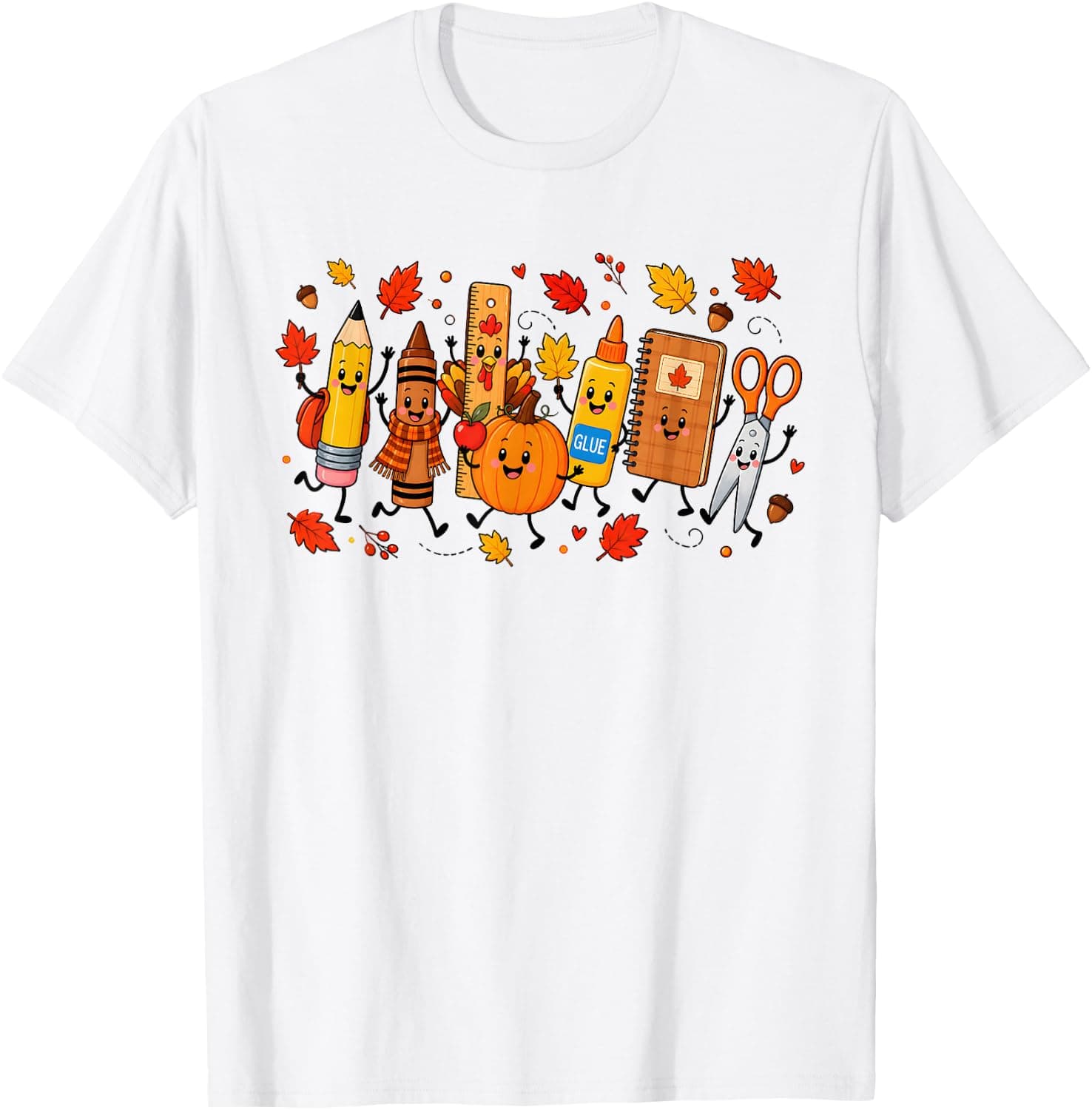 Thanksgiving Teacher School Supplies Students Autumn Fall T-Shirt - Trending Amazon merch on demand shirt with BSR 1,062,127