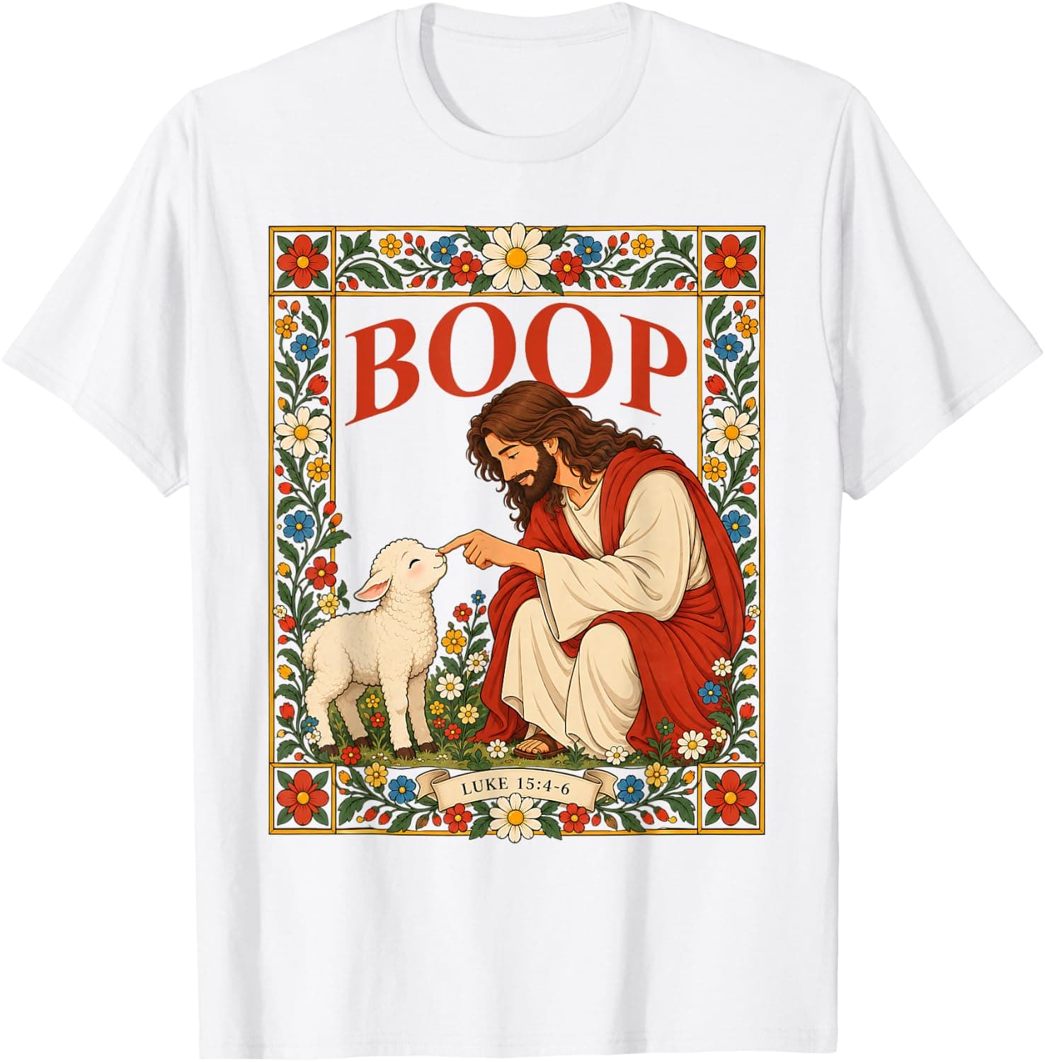 Jesus Lamb Boop Bible Verse Luke 15 Scripture Christian T-Shirt - Trending Amazon merch on demand shirt with BSR 759,055