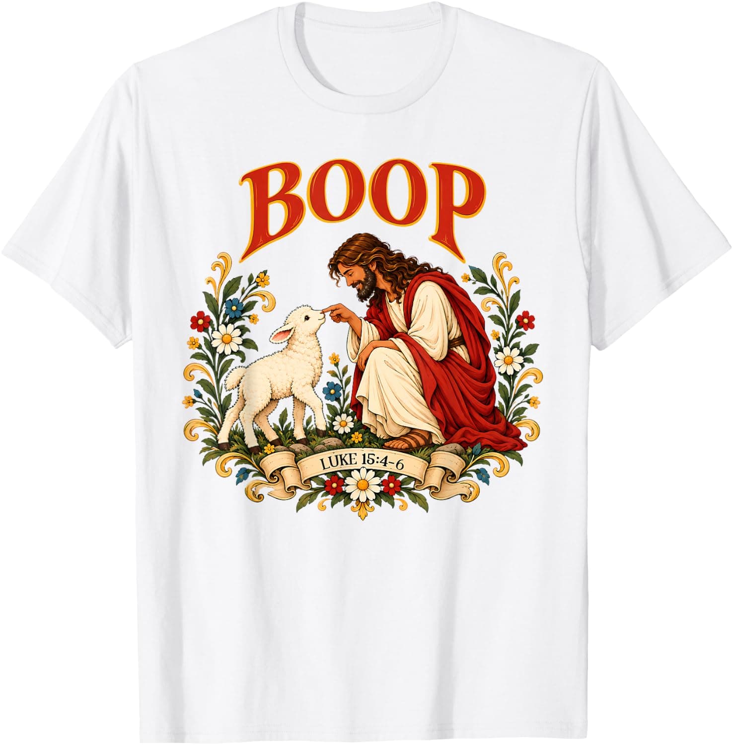 Jesus Lamb Boop Bible Verse Luke 10-19 Scripture Christian T-Shirt - Trending Amazon merch on demand shirt with BSR 1,183,831