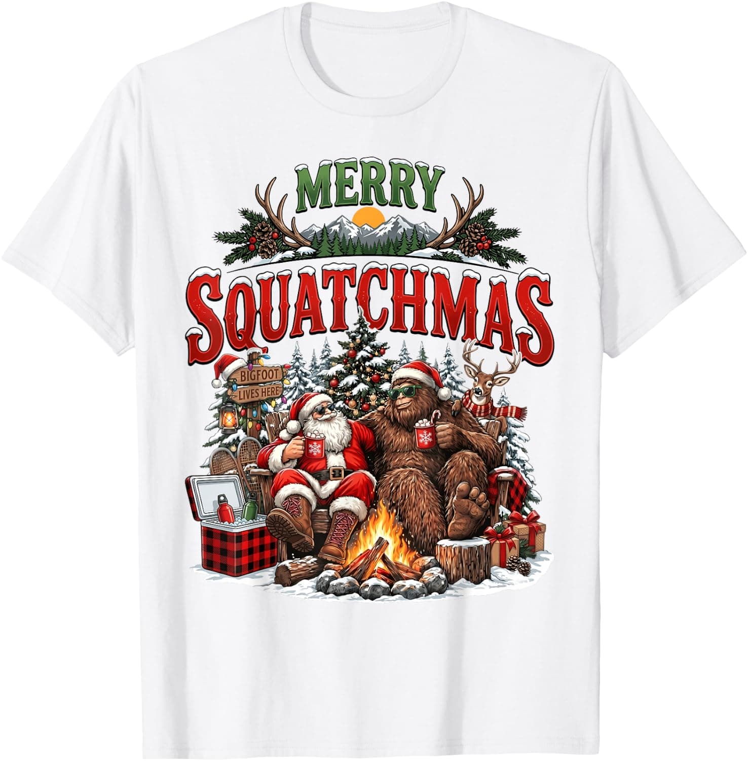 Merry Squatchmas Funny Bigfoot Santa Camping Christmas T-Shirt - Trending POD product with BSR 1,717,570