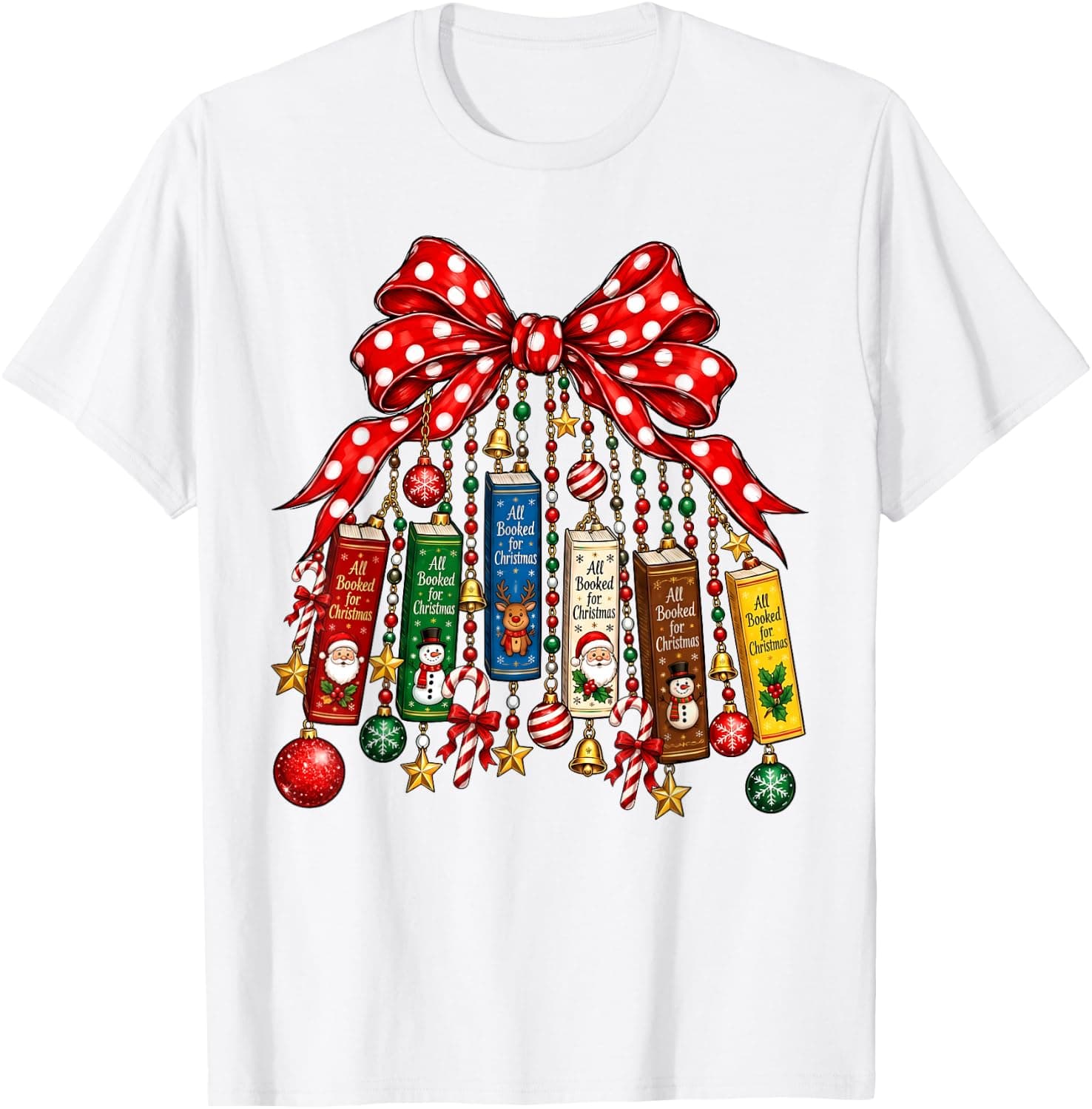 Vintage All Booked for Christmas Coquette Bow Bookish Xmas T-Shirt - Trending POD product with BSR 953,776