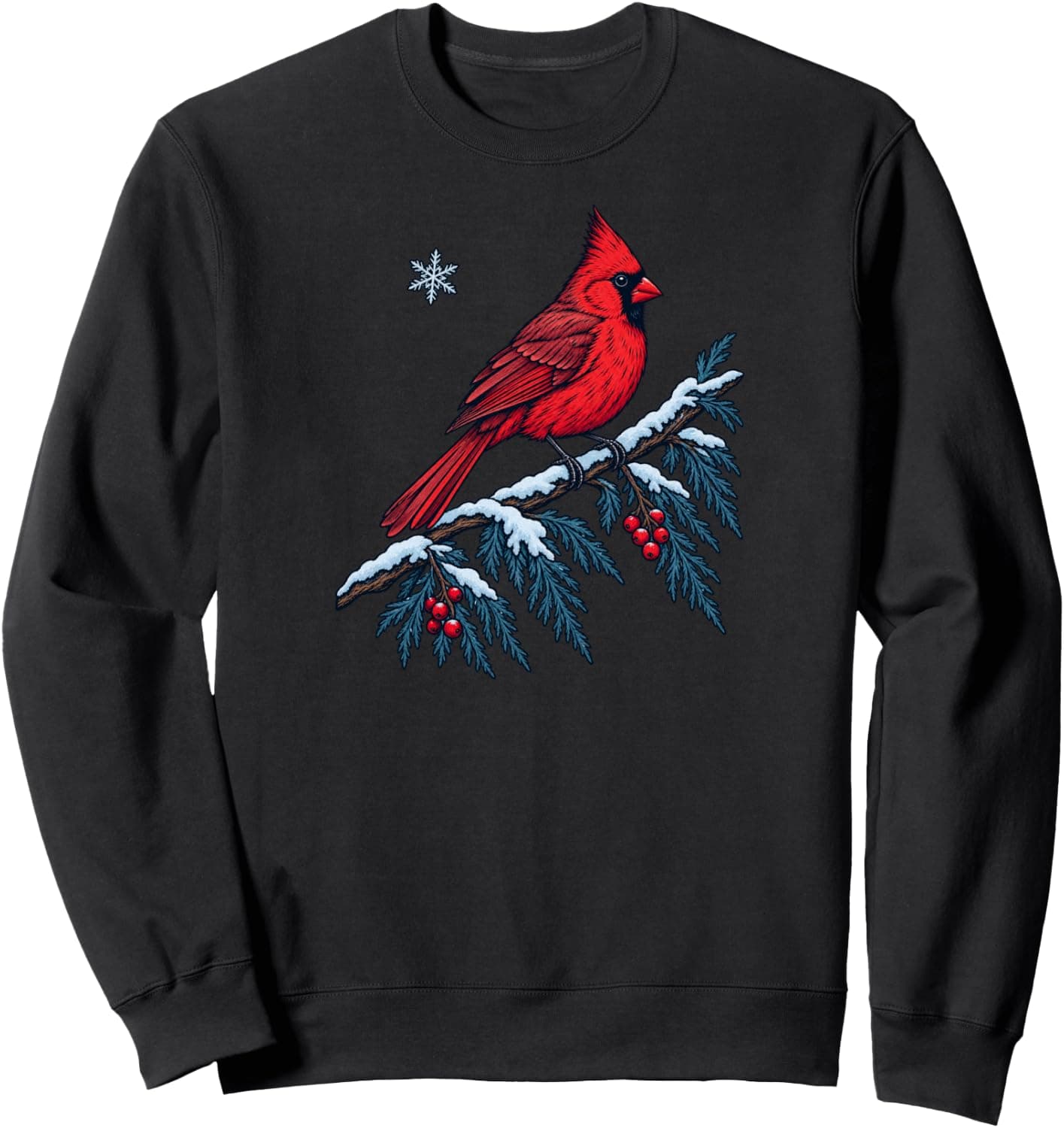 Northern Cardinal on Snowy Branch Winter Bird Sweatshirt - Trending Amazon merch on demand shirt with BSR 794,253