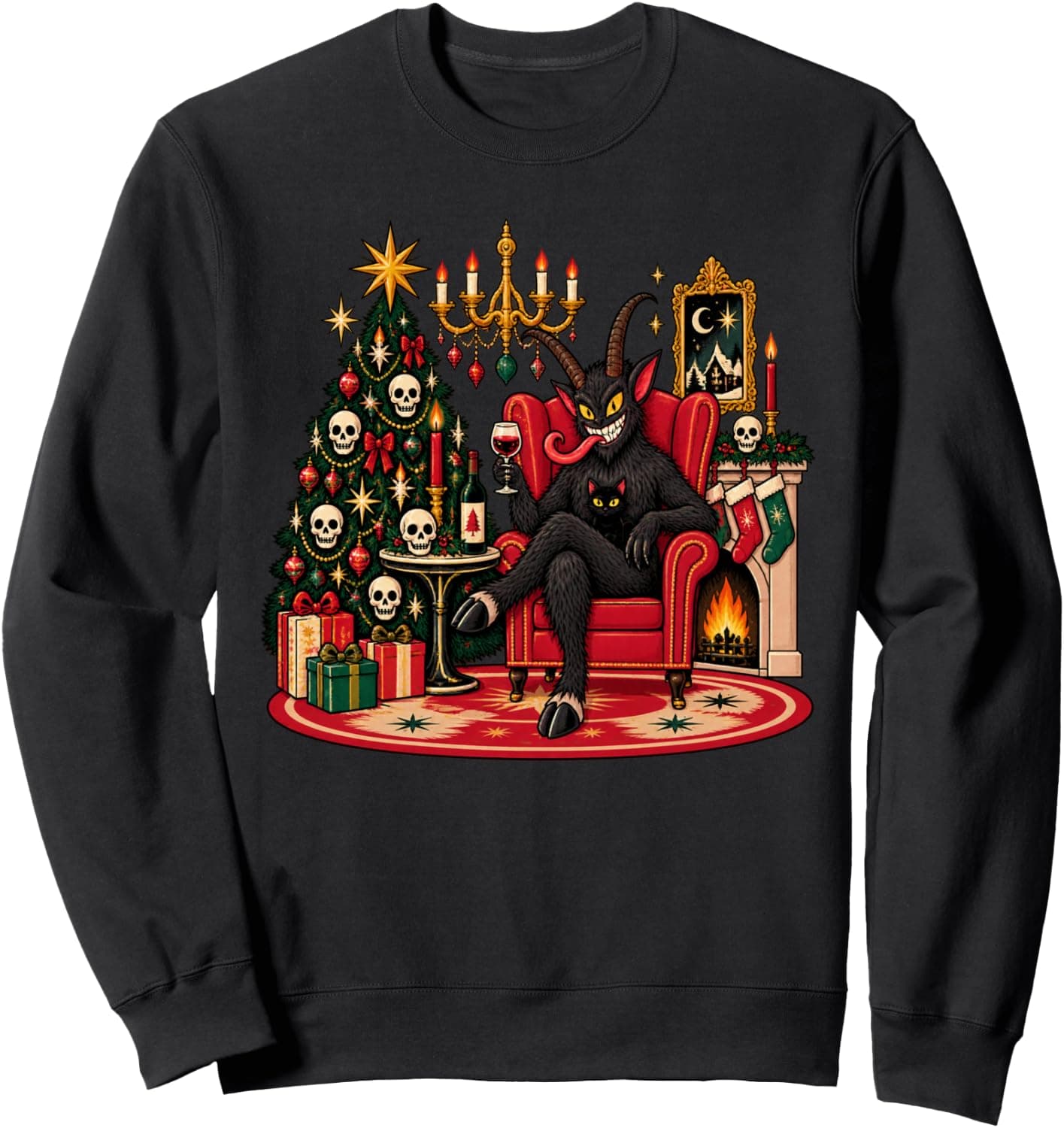 Funny Retro Vintage 90s Krampus Kitten Black Cat Xmas Tree Sweatshirt - Trending POD product with BSR 1,281,910