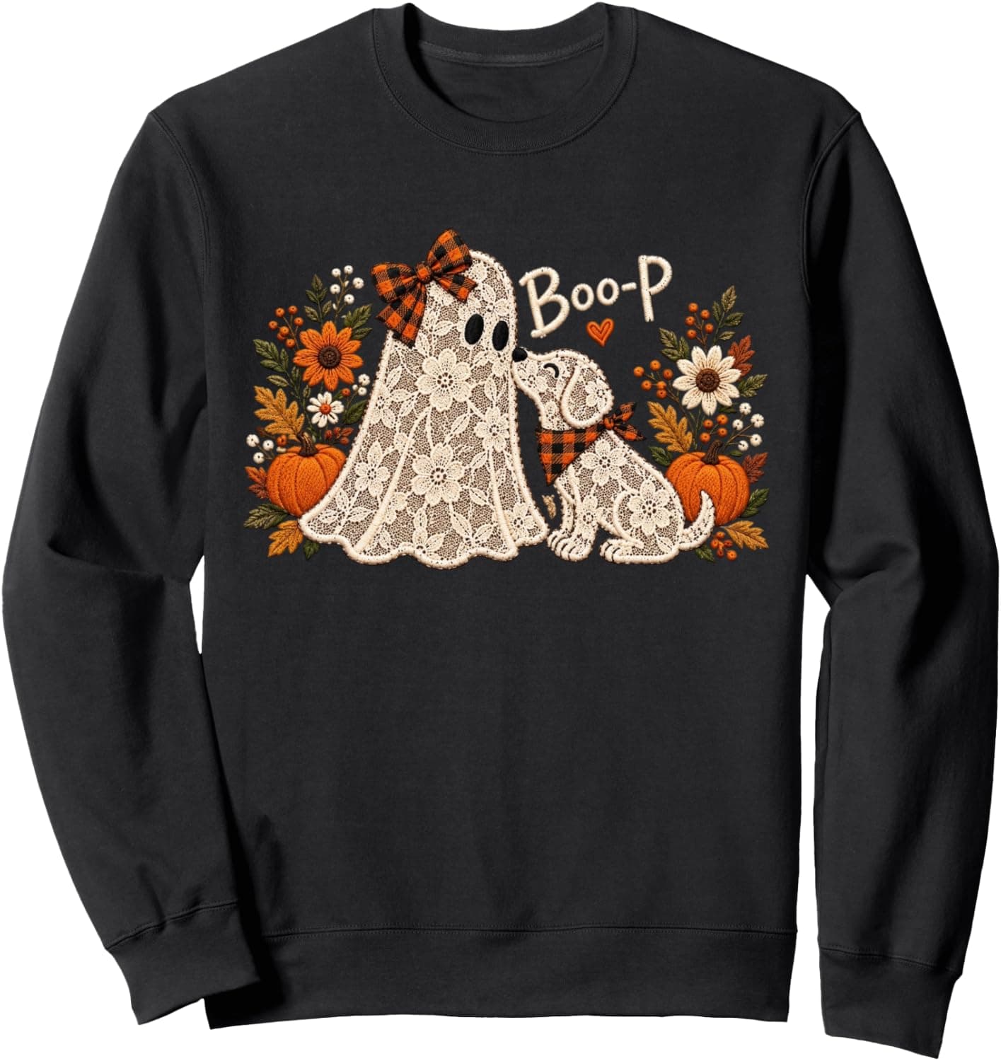 Boo-P Floral Ghost and Dog Halloween Boop Humor Design Sweatshirt - Trending Amazon merch on demand shirt with BSR 1,306,004