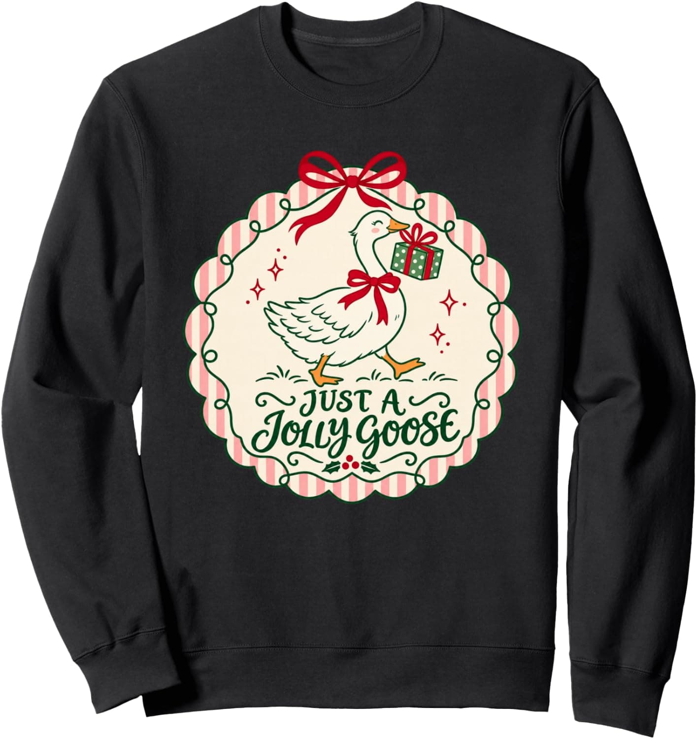 Just a Jolly Goose Christmas Cute Goose Carrying Present Sweatshirt - Trending Amazon merch on demand shirt with BSR 824,429