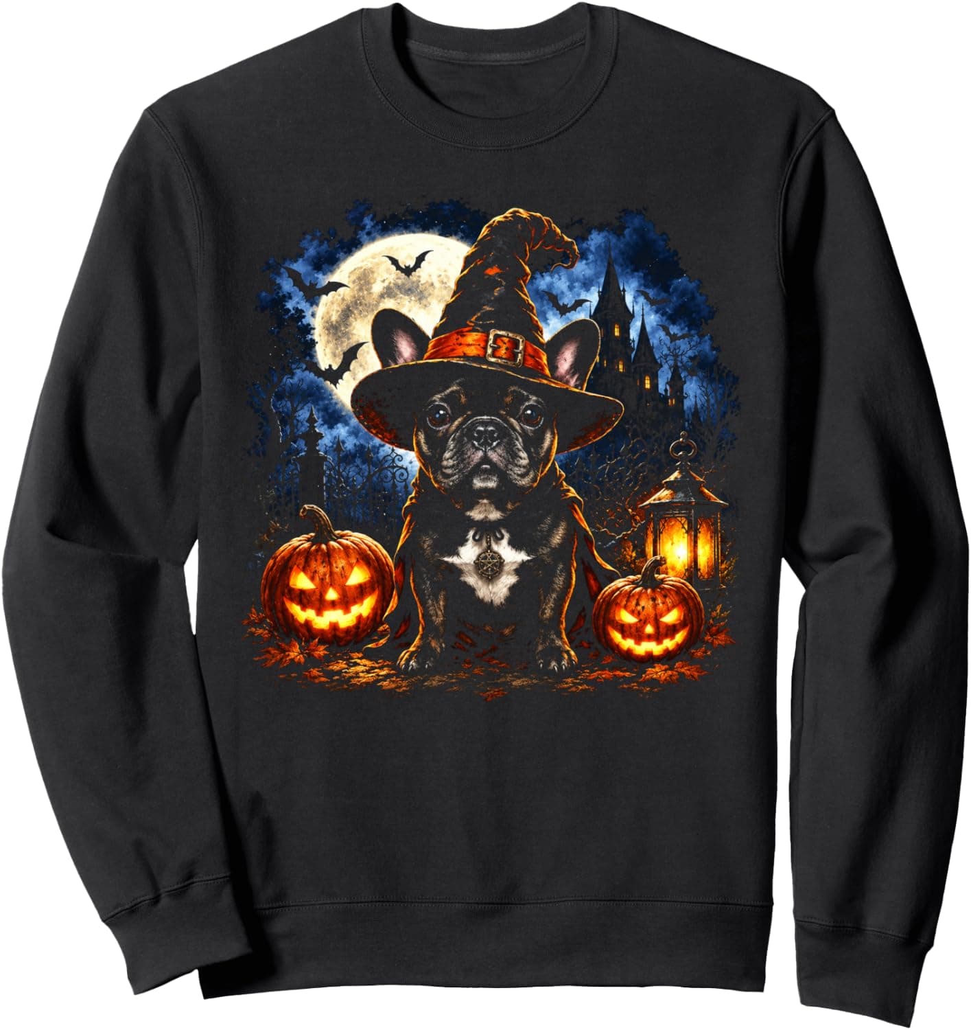 French Bulldog Witch Spooky Halloween Dog Art Sweatshirt - Trending Amazon merch on demand shirt with BSR 1,214,786