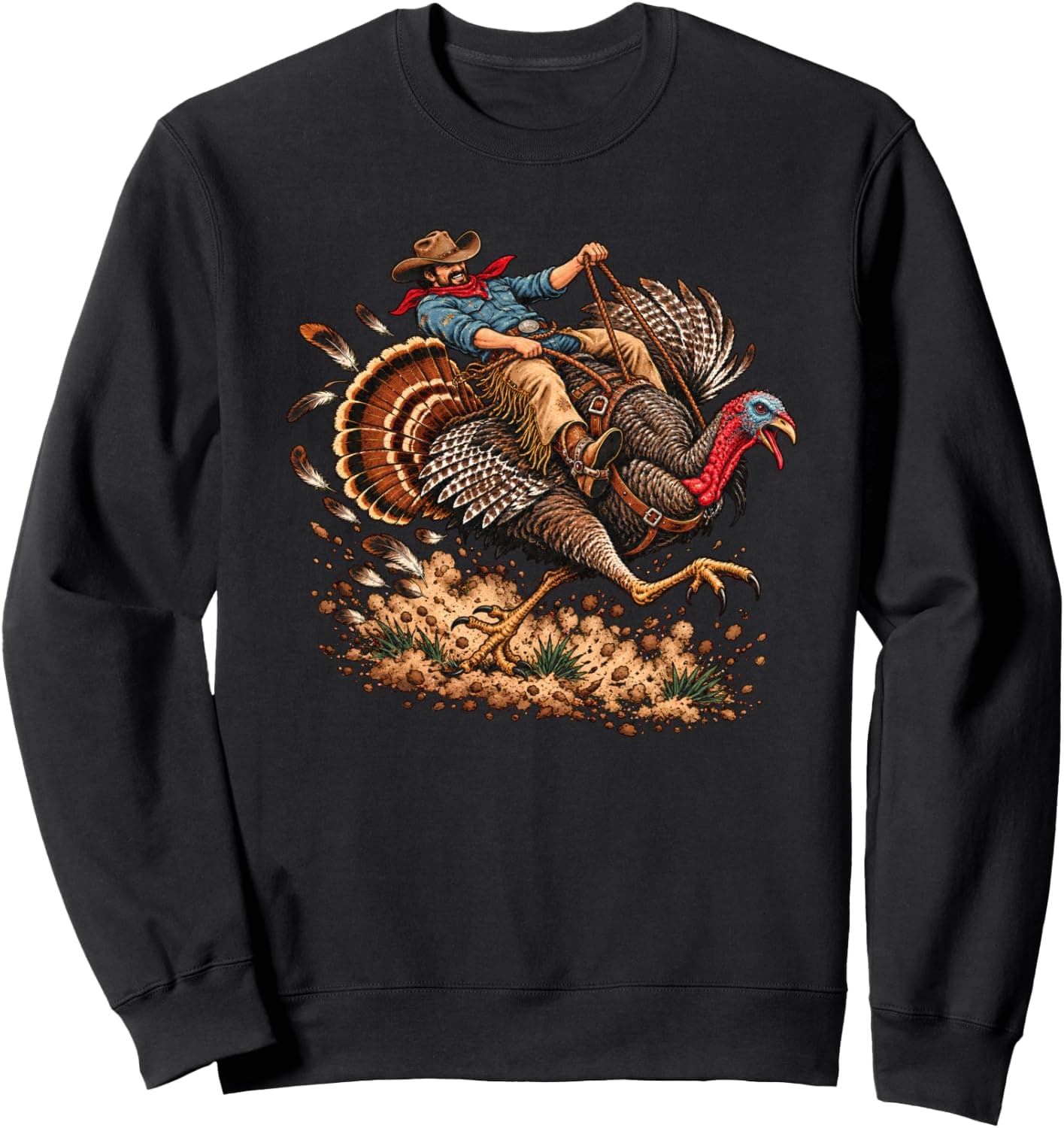 Funny Turkey Wrangler Cowboy Rodeo Sweatshirt - Trending Amazon merch on demand shirt with BSR 764,379