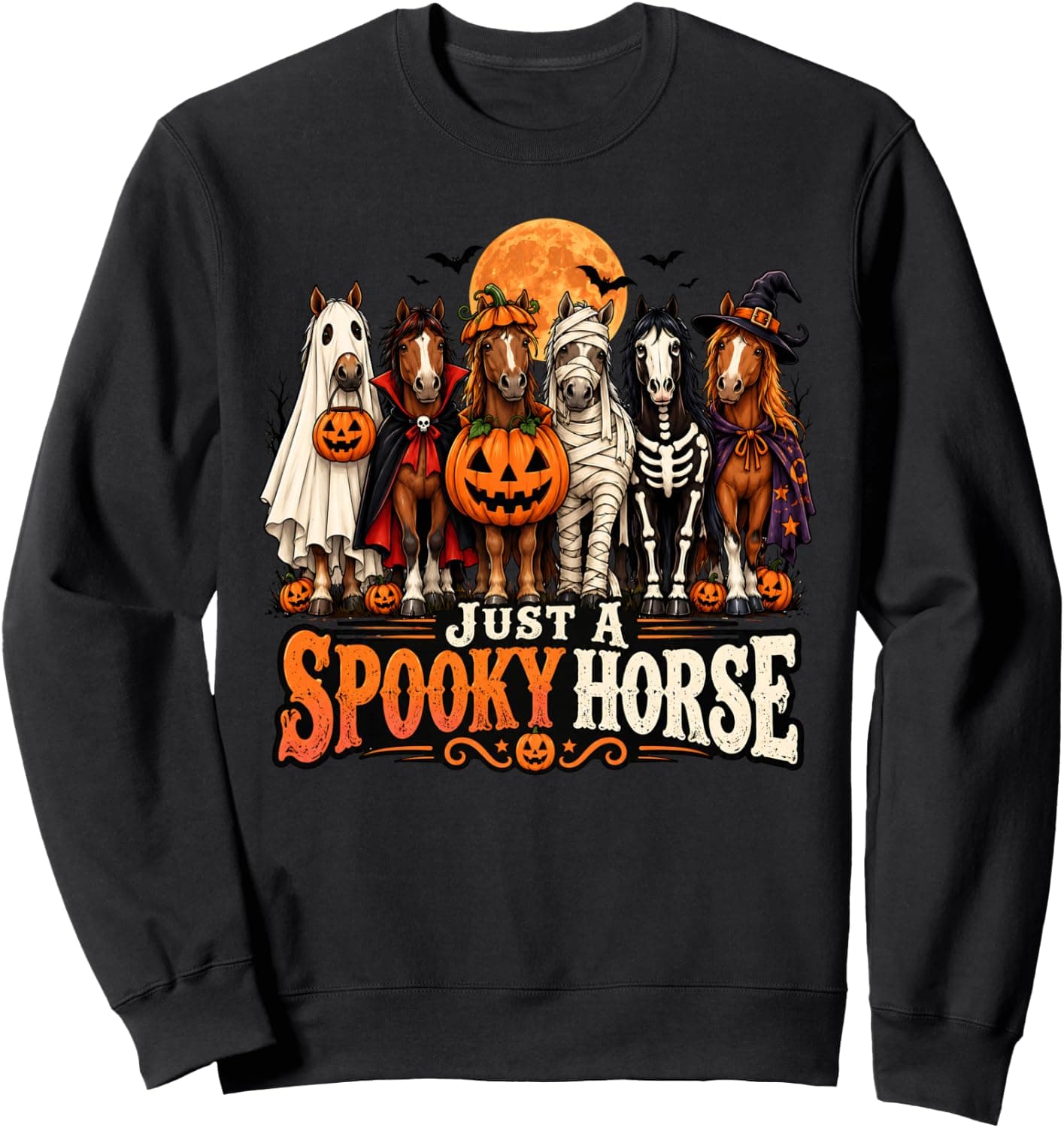 Funny Just A Spooky Horse Ghost Skeleton Halloween Men Women Sweatshirt - Trending POD product with BSR 1,311,034