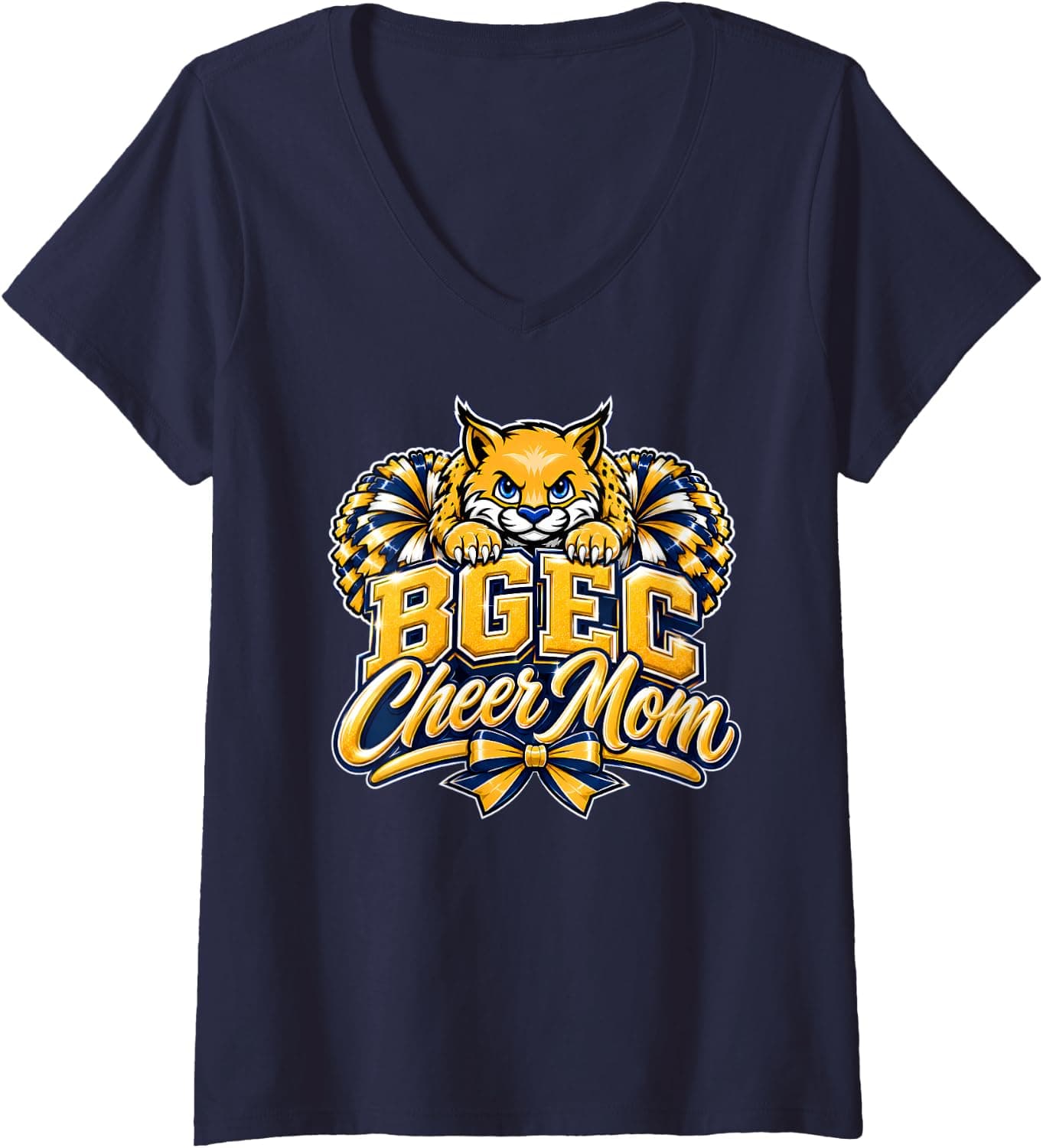 Women's BGEC Cheer Mom Bobcats Cheerleading School Spirit Pride V-Neck T-Shirt - Trending POD product with BSR 1,525,087