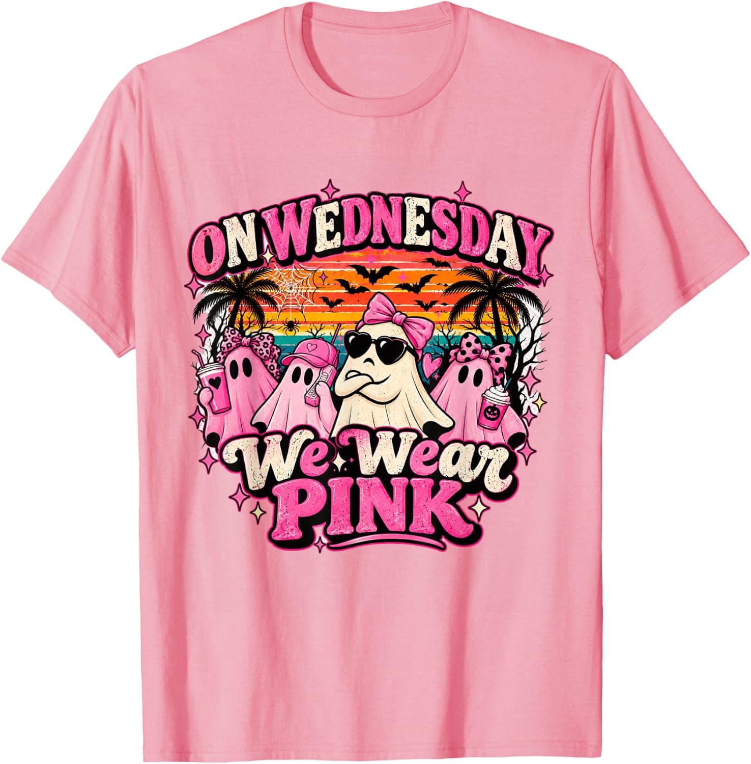 On Wednesday We Wear Cute Pink Ghost Halloween T-Shirt - Trending Amazon merch on demand shirt with BSR 784,167